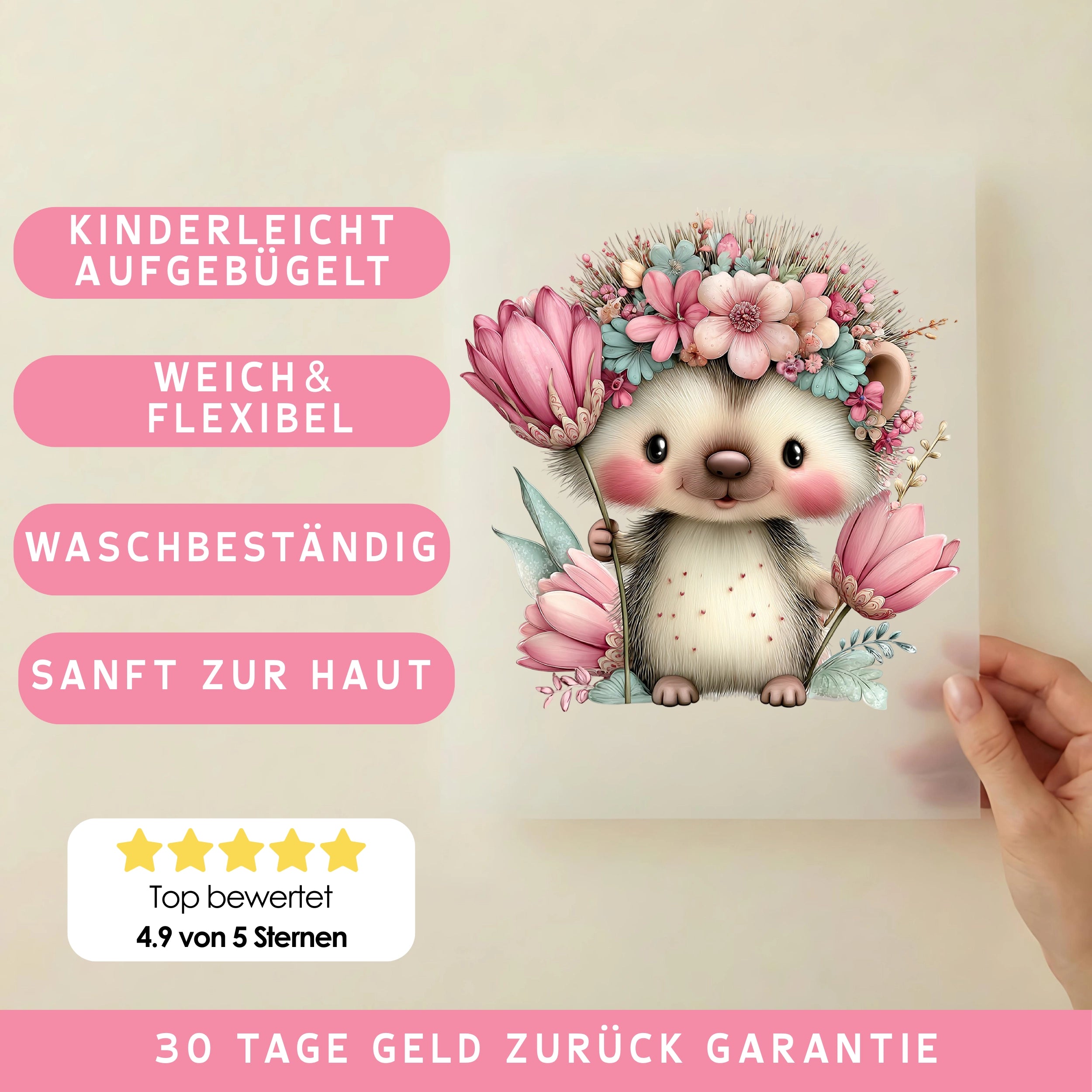 Bügelbild Igel Blumenlächeln Clara