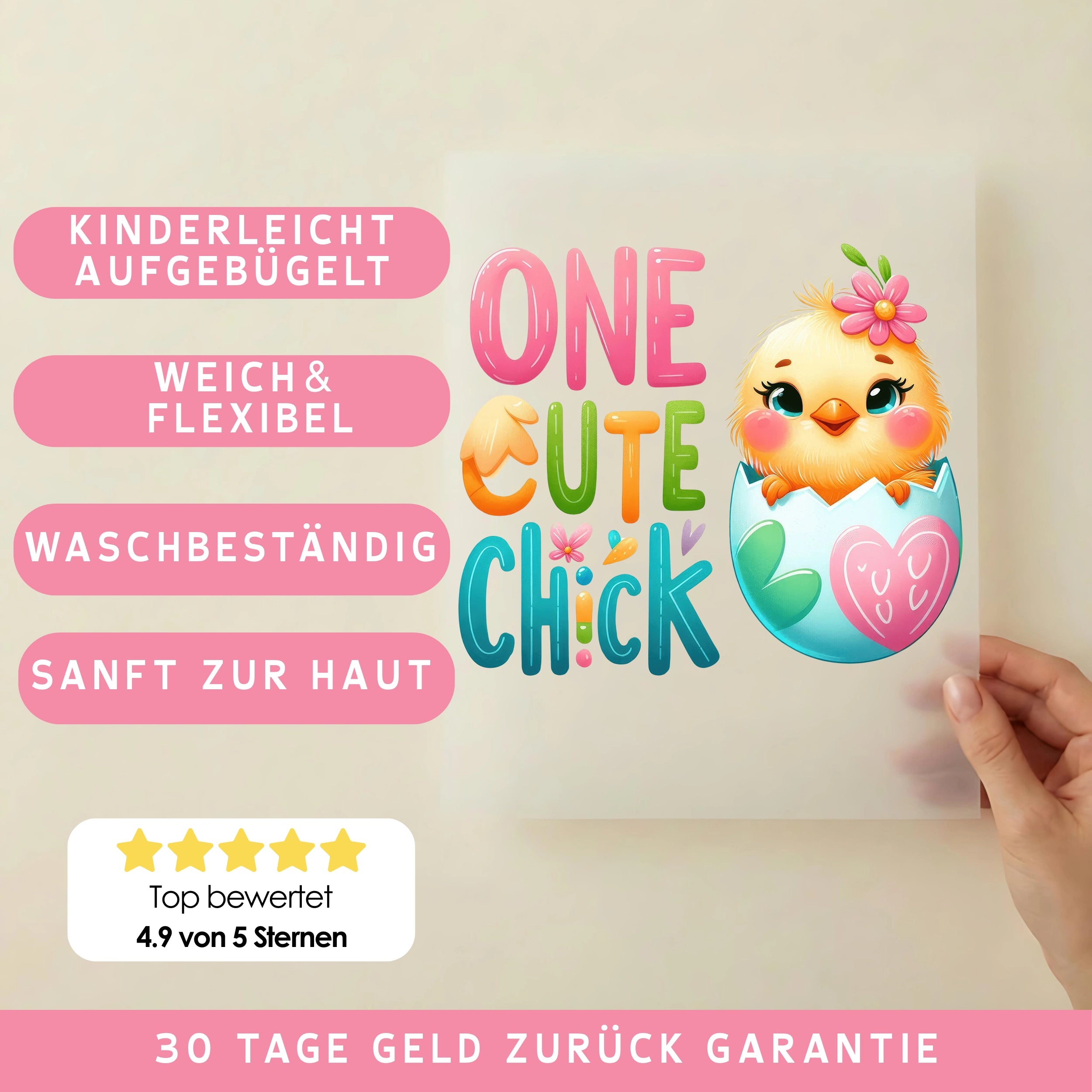 Bügelbild Küken Blütenblick