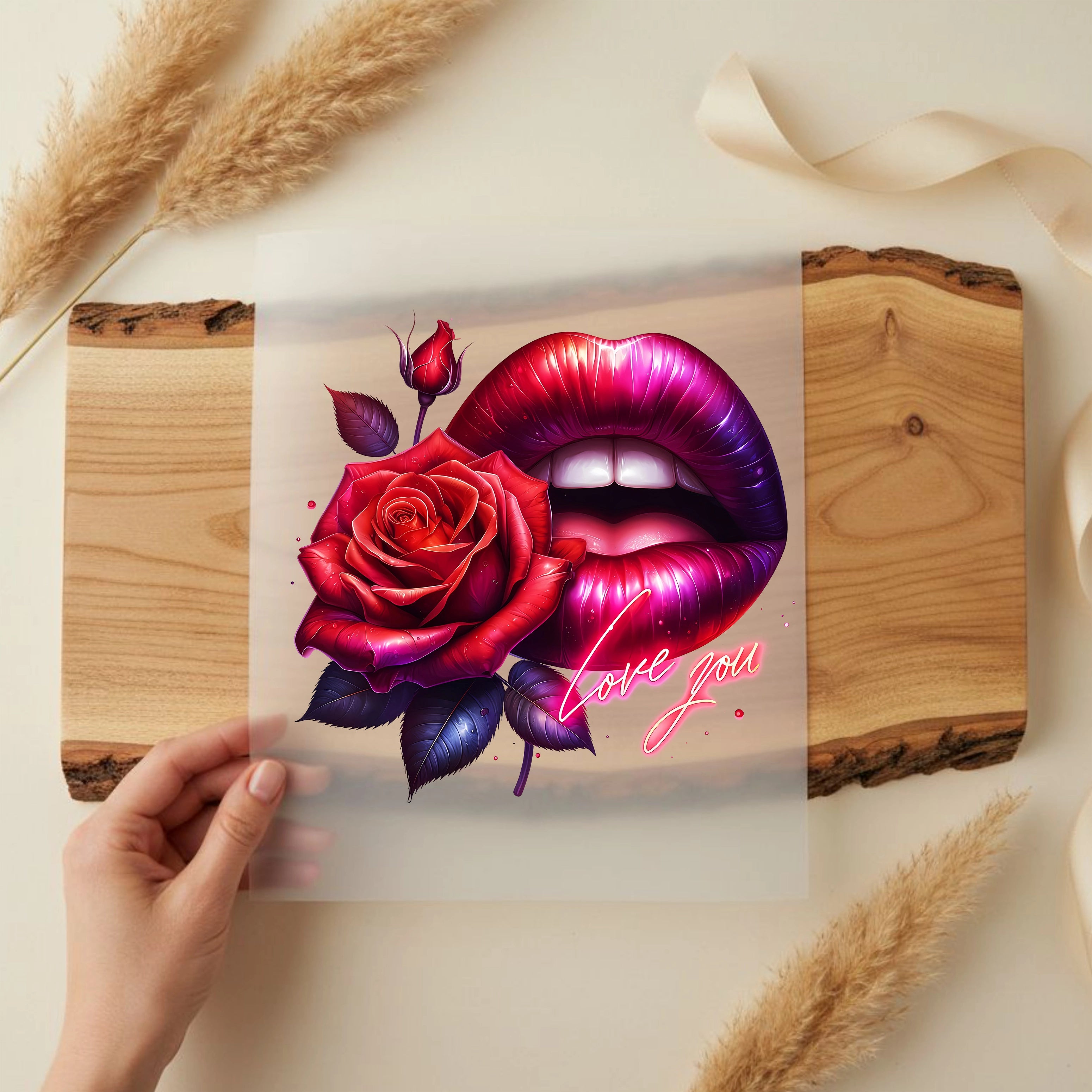 Bügelbild Lippen Bloom love you