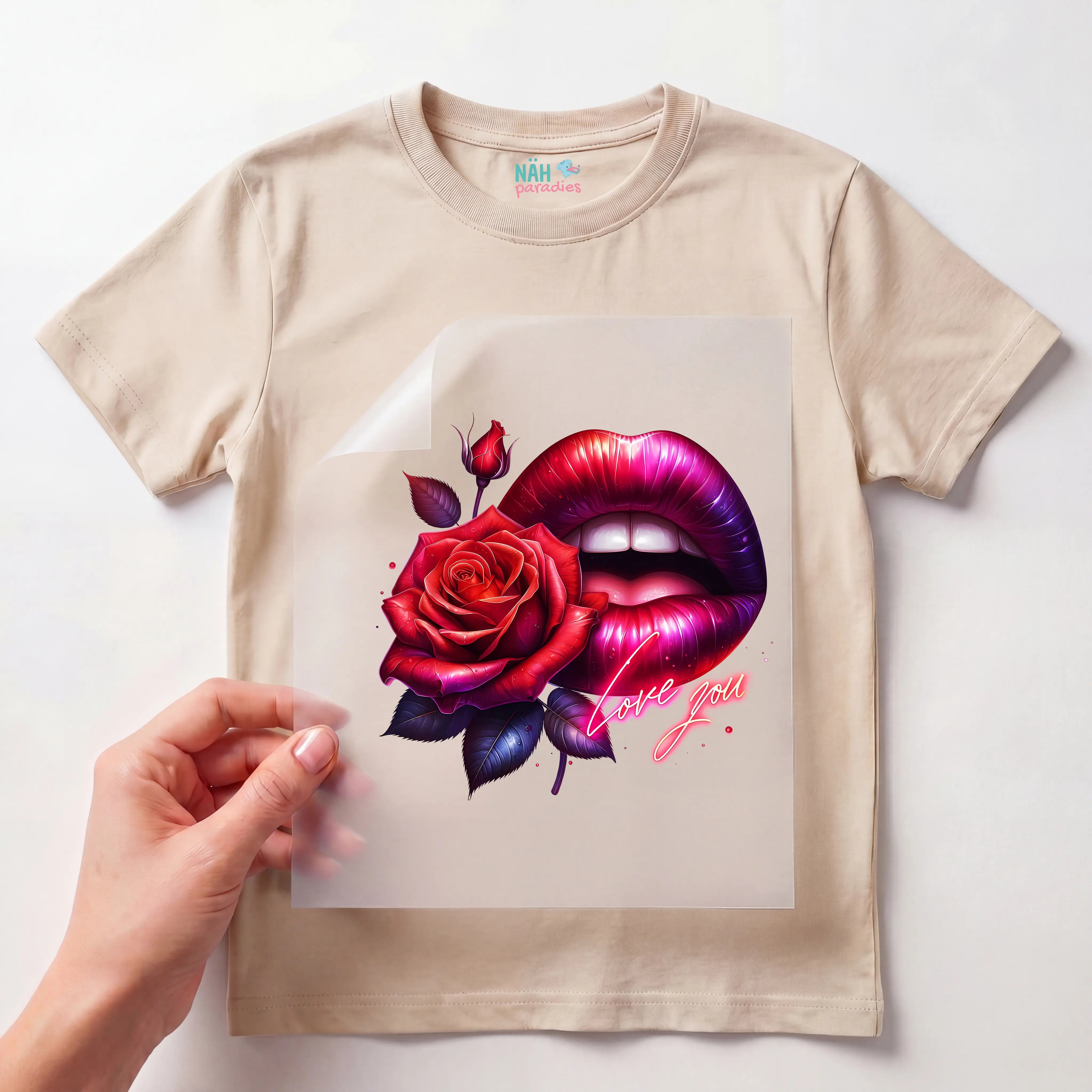 Bügelbild Lippen Bloom love you