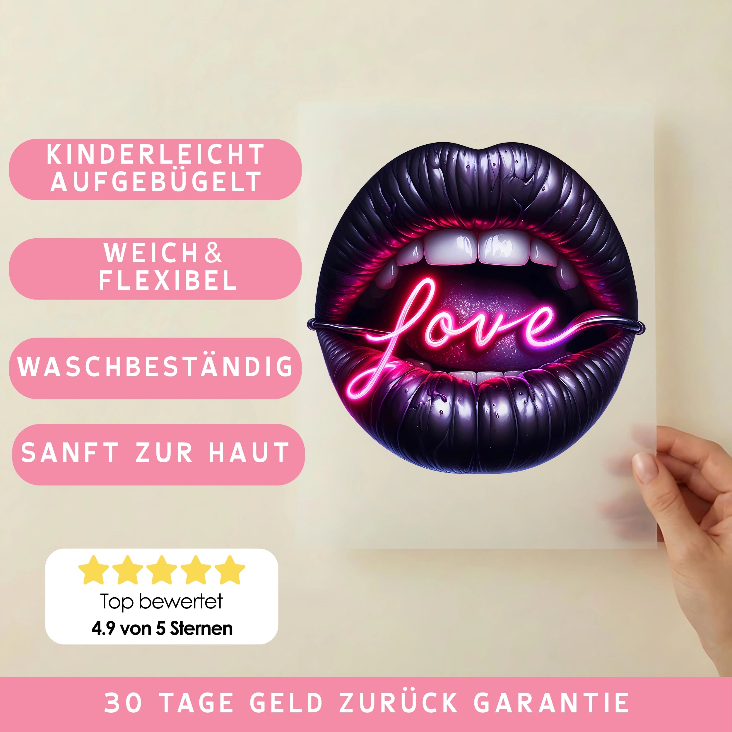 Bügelbild Lippen Neon Love Luna