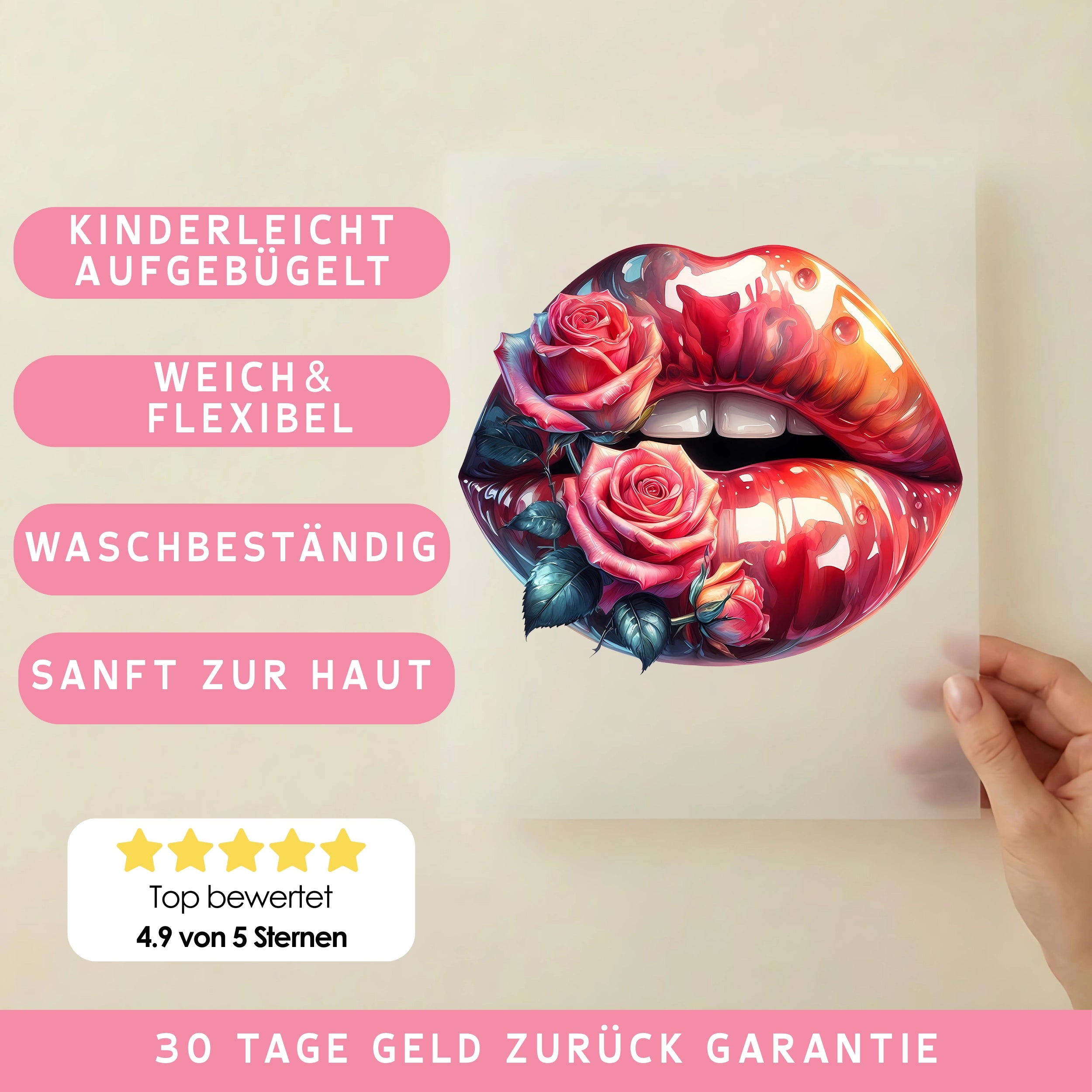 Bügelbild Lippen Rosenkuss