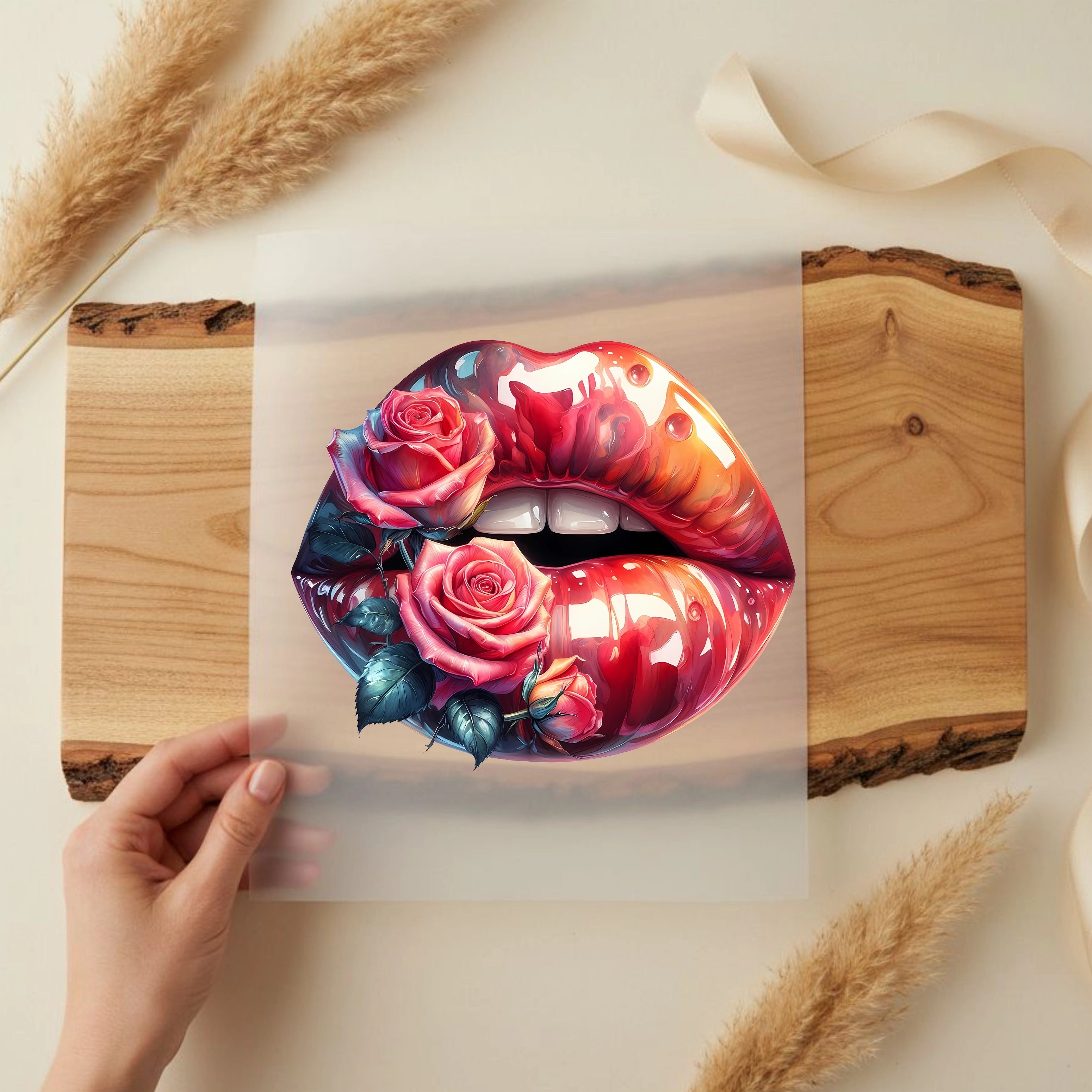 Bügelbild Lippen Rosenkuss