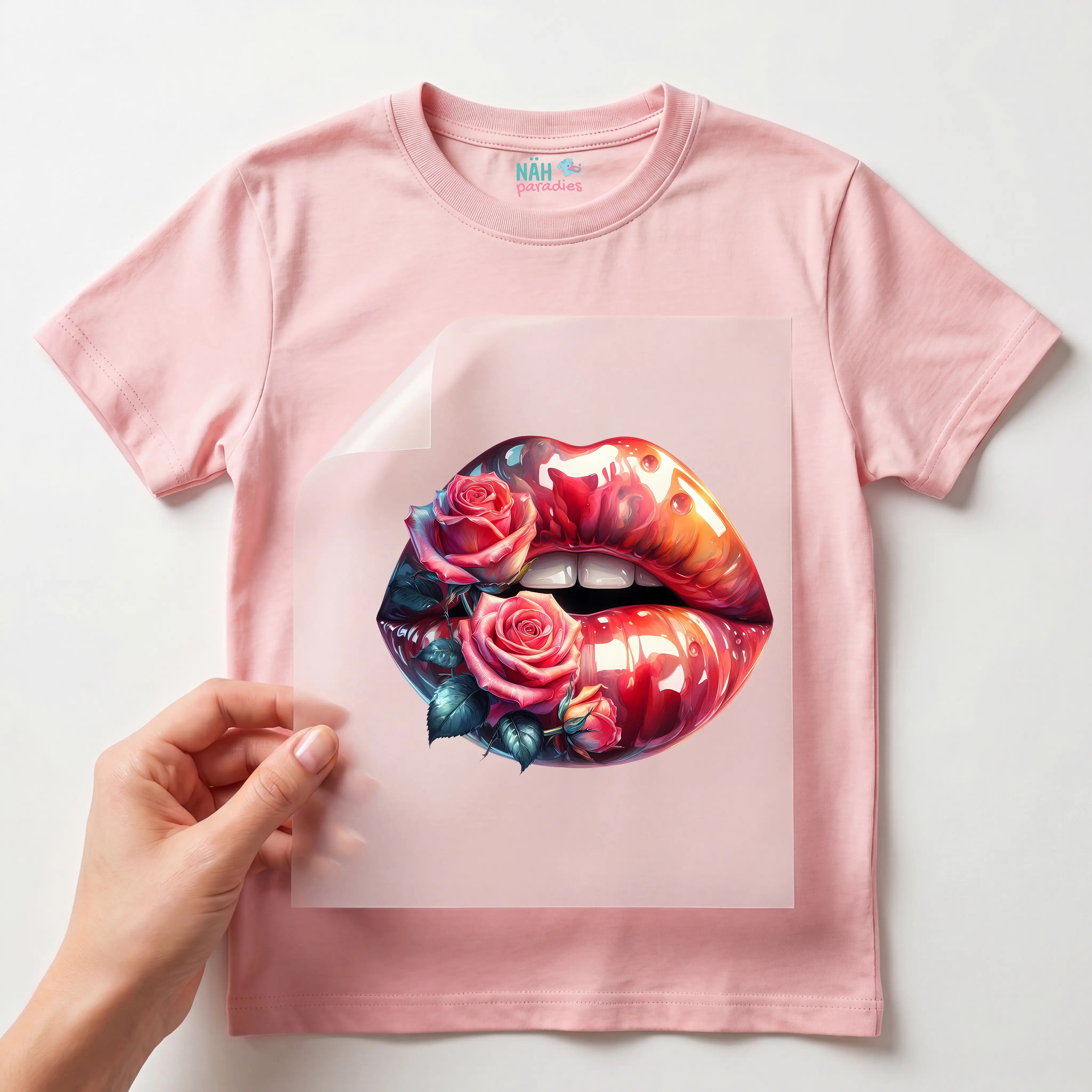 Bügelbild Lippen Rosenkuss