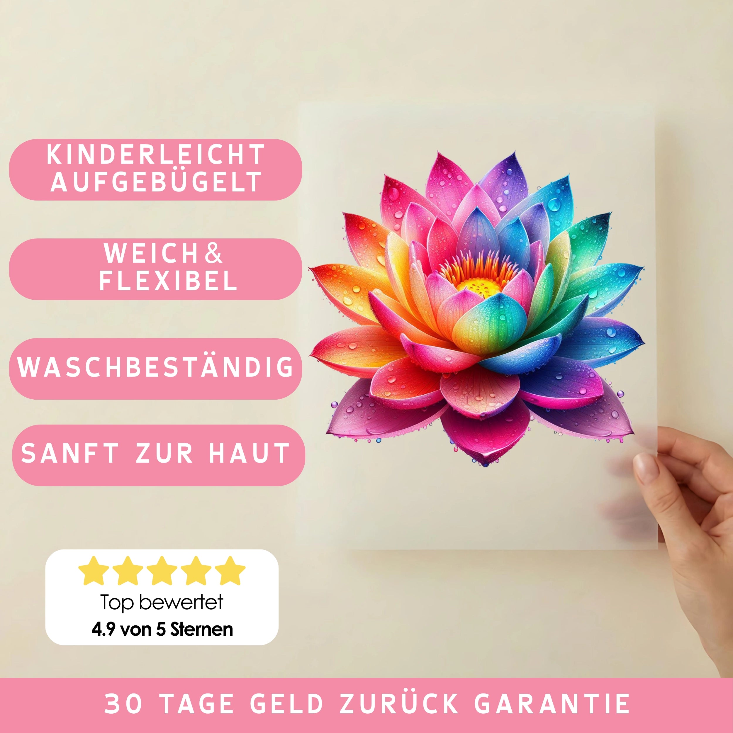 Bügelbild Lotus Farbentraum
