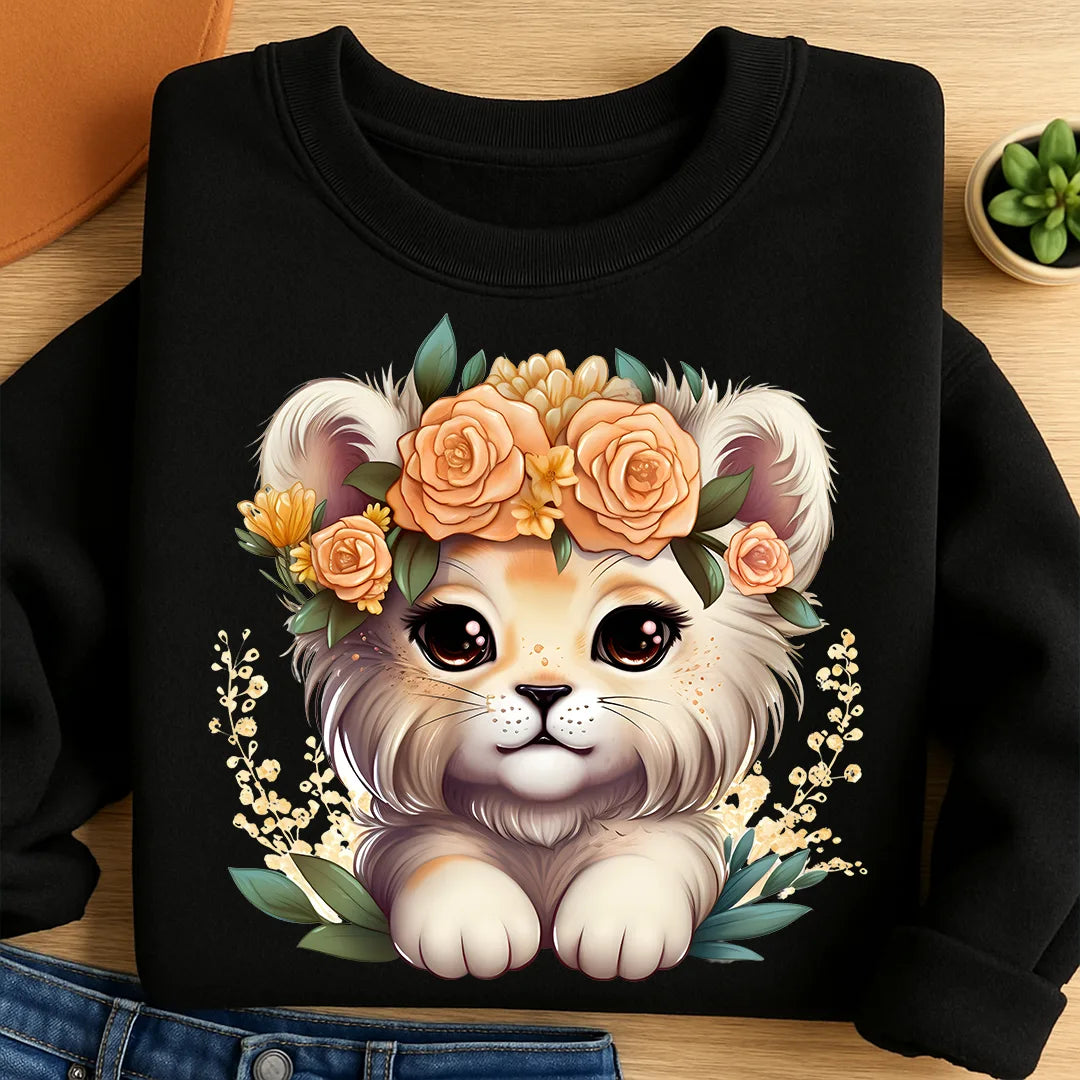 Bügelbild Löwe Baby Blumen