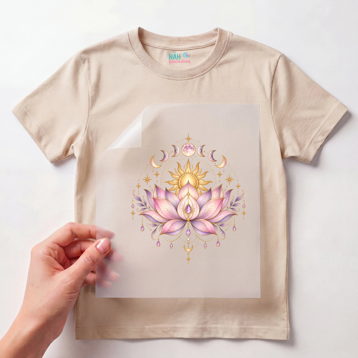 Bügelbild Lotus Mond Boho