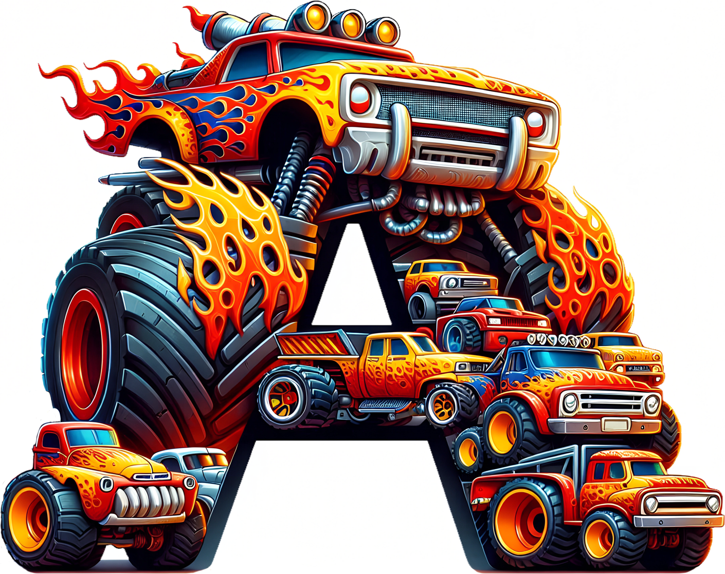Bügelbild Monstertruck Buchstaben Alphabet