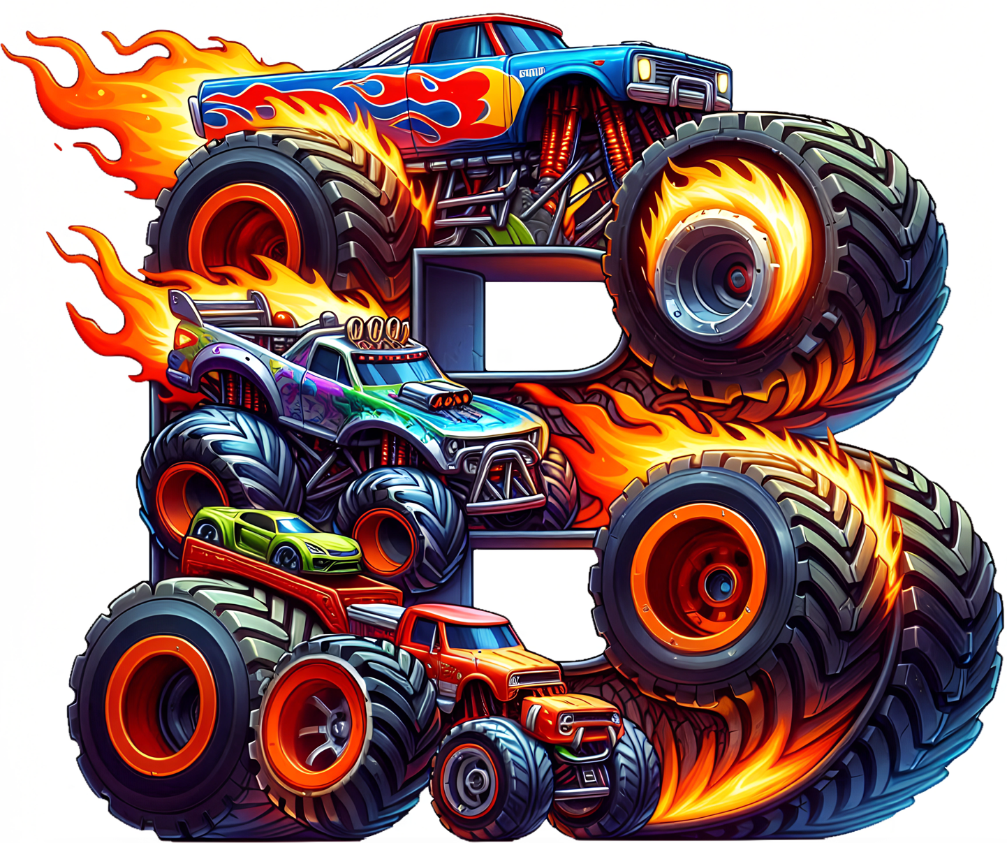 Bügelbild Monstertruck Buchstaben Alphabet
