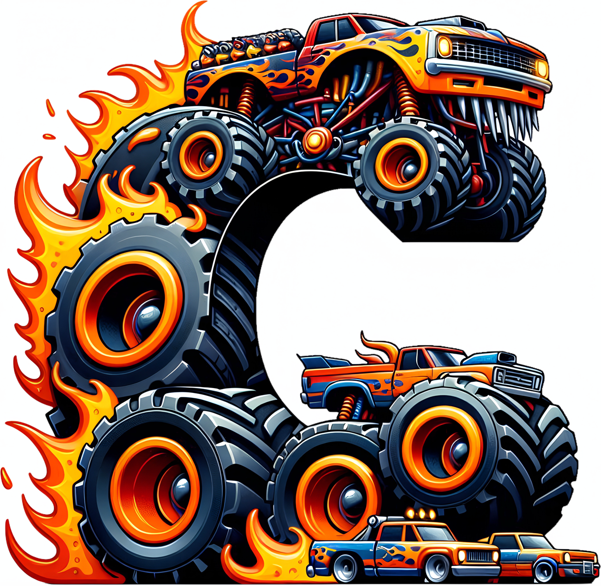 Bügelbild Monstertruck Buchstaben Alphabet