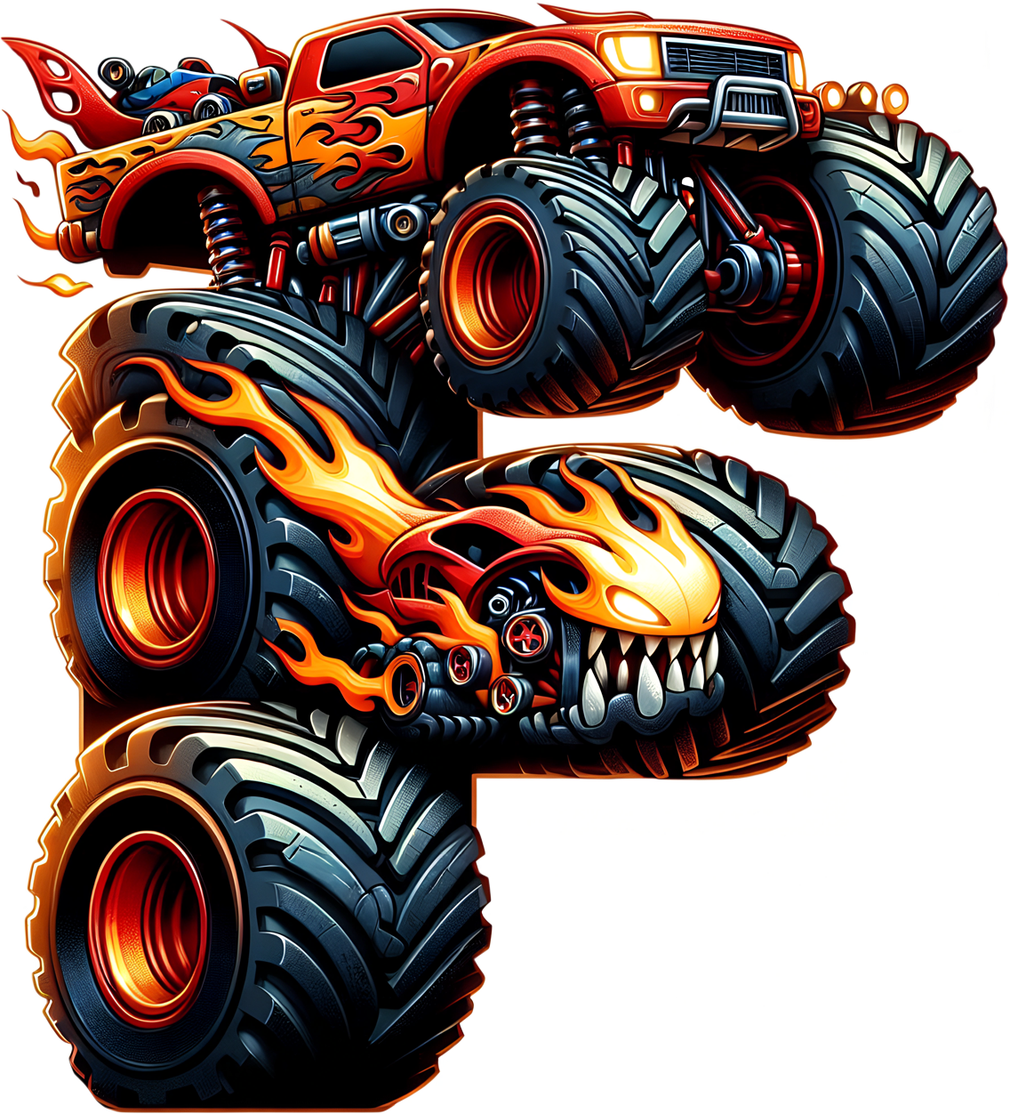 Bügelbild Monstertruck Buchstaben Alphabet