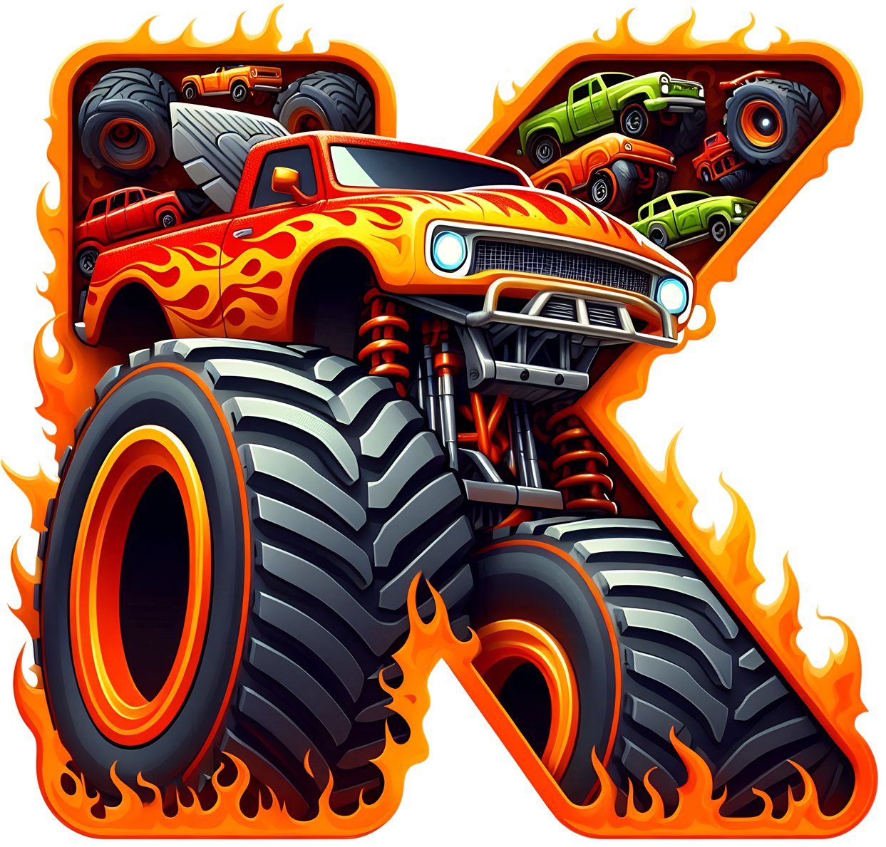 Bügelbild Monstertruck Buchstaben Alphabet