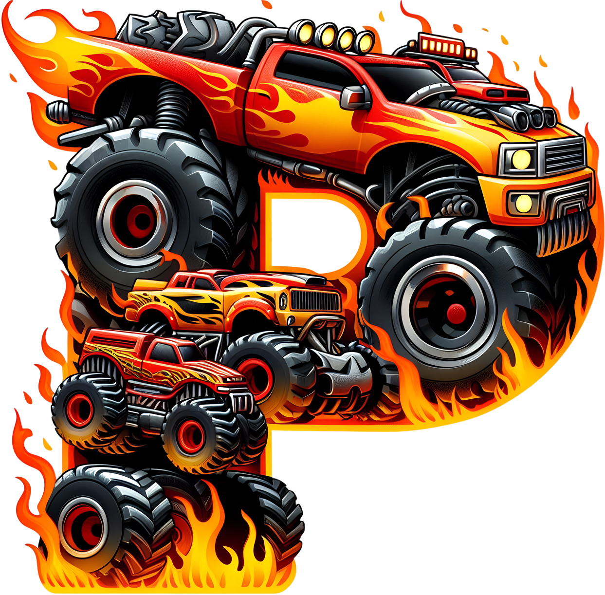 Bügelbild Monstertruck Buchstaben Alphabet