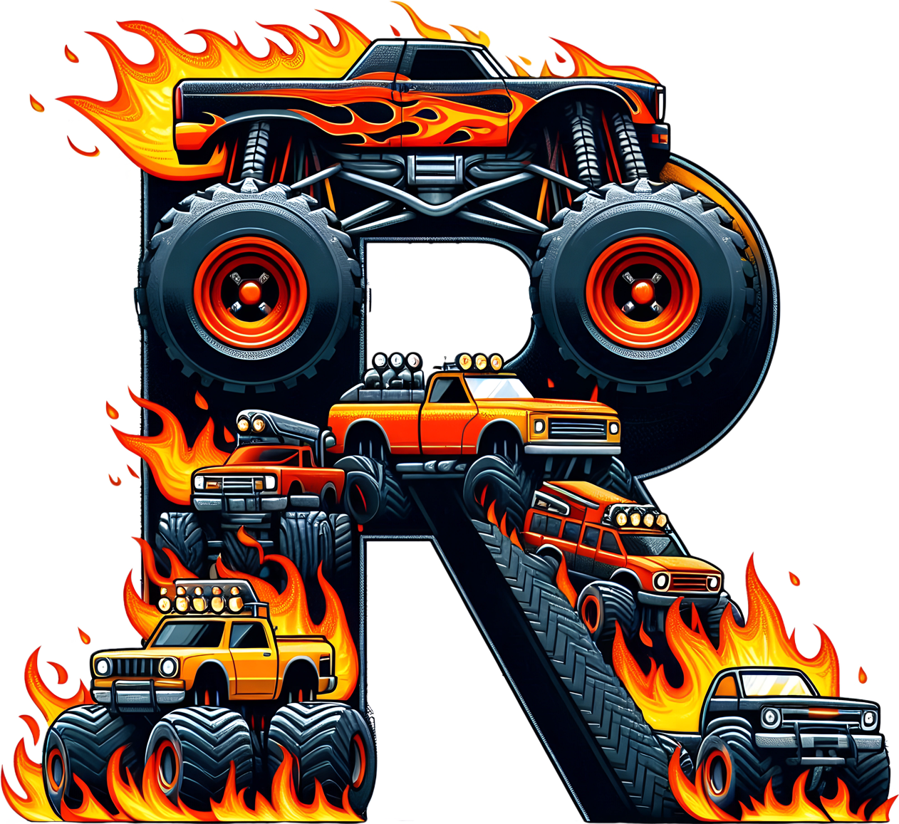 Bügelbild Monstertruck Buchstaben Alphabet