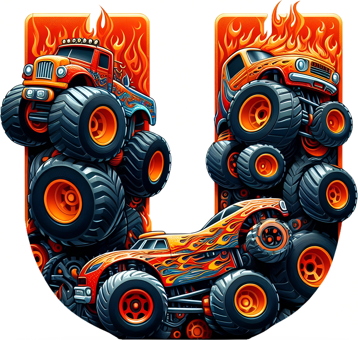 Bügelbild Monstertruck Buchstaben Alphabet