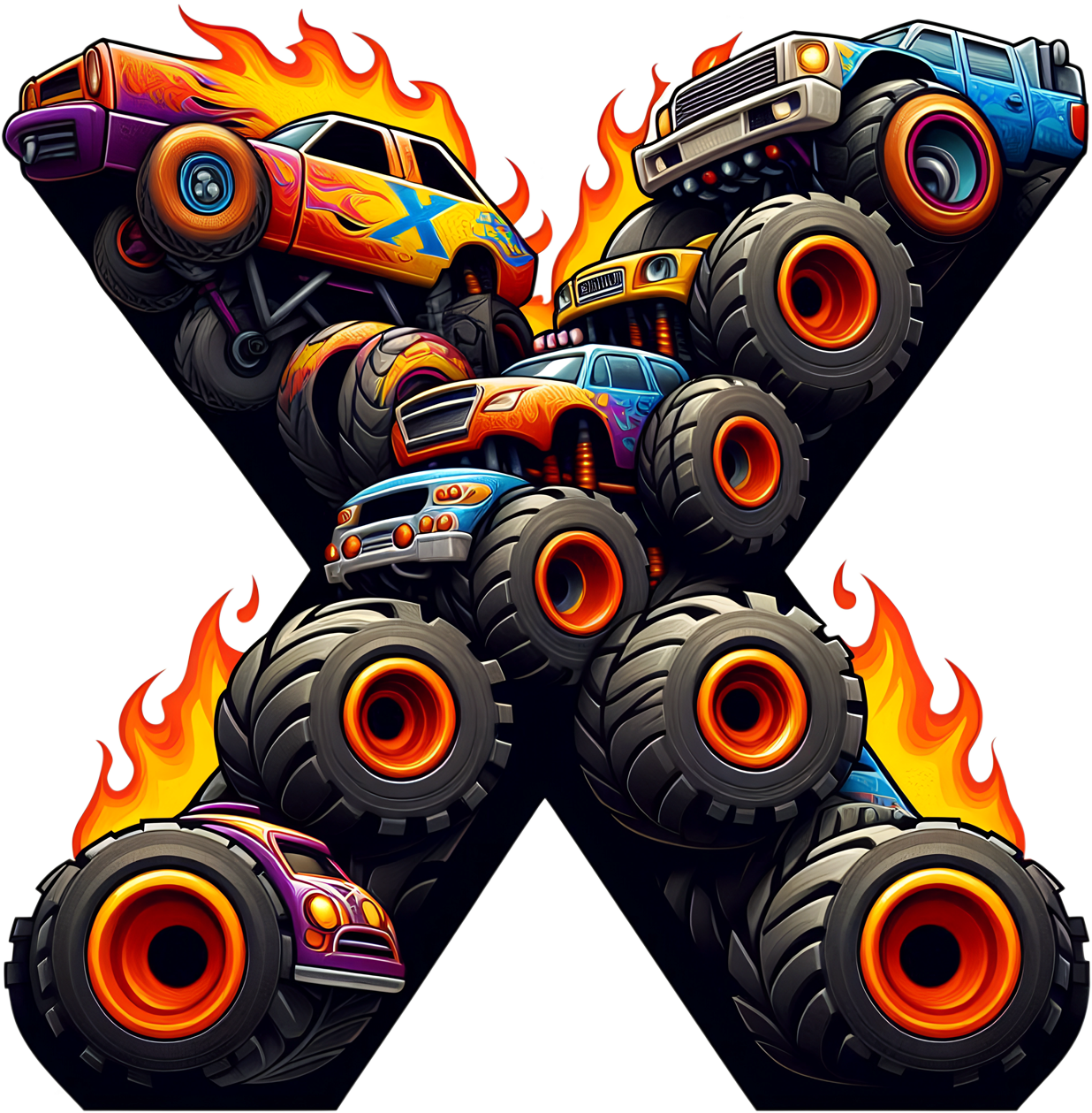 Bügelbild Monstertruck Buchstaben Alphabet