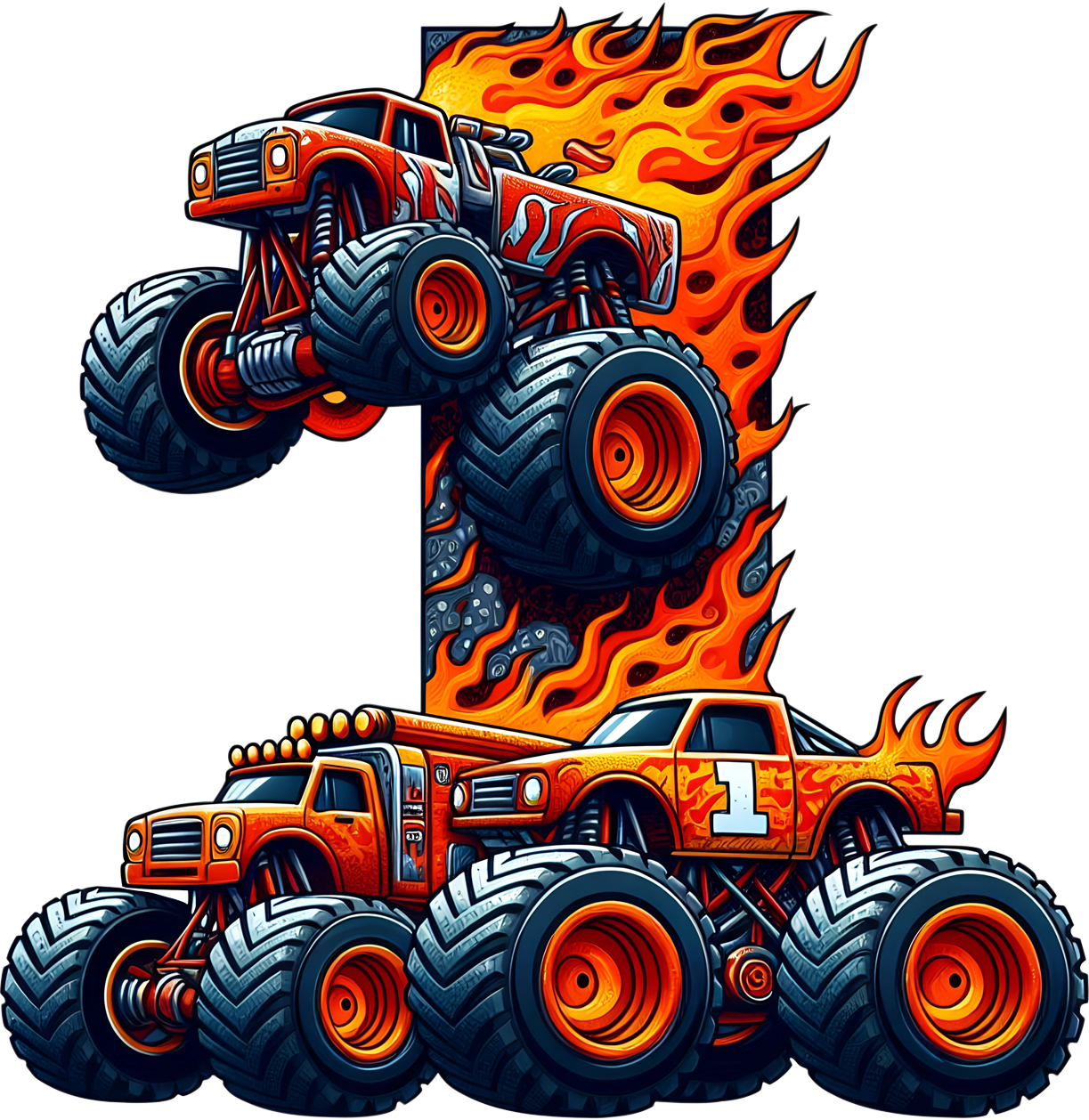 Bügelbild Monstertruck Zahlen