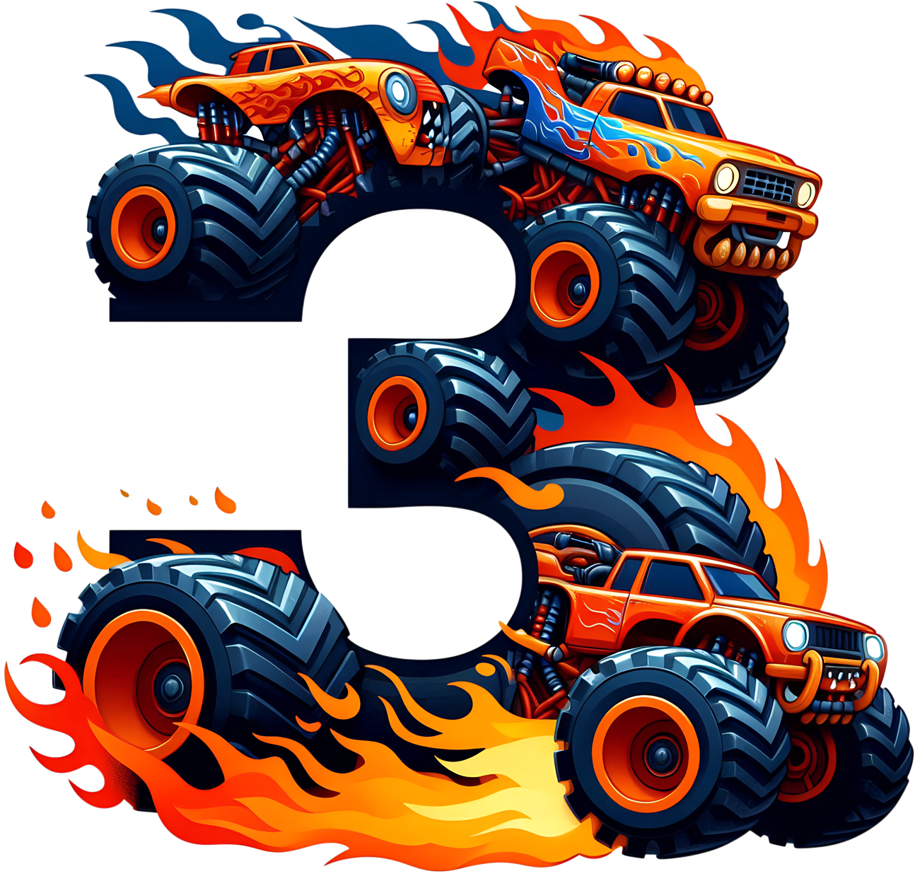 Bügelbild Monstertruck Zahlen