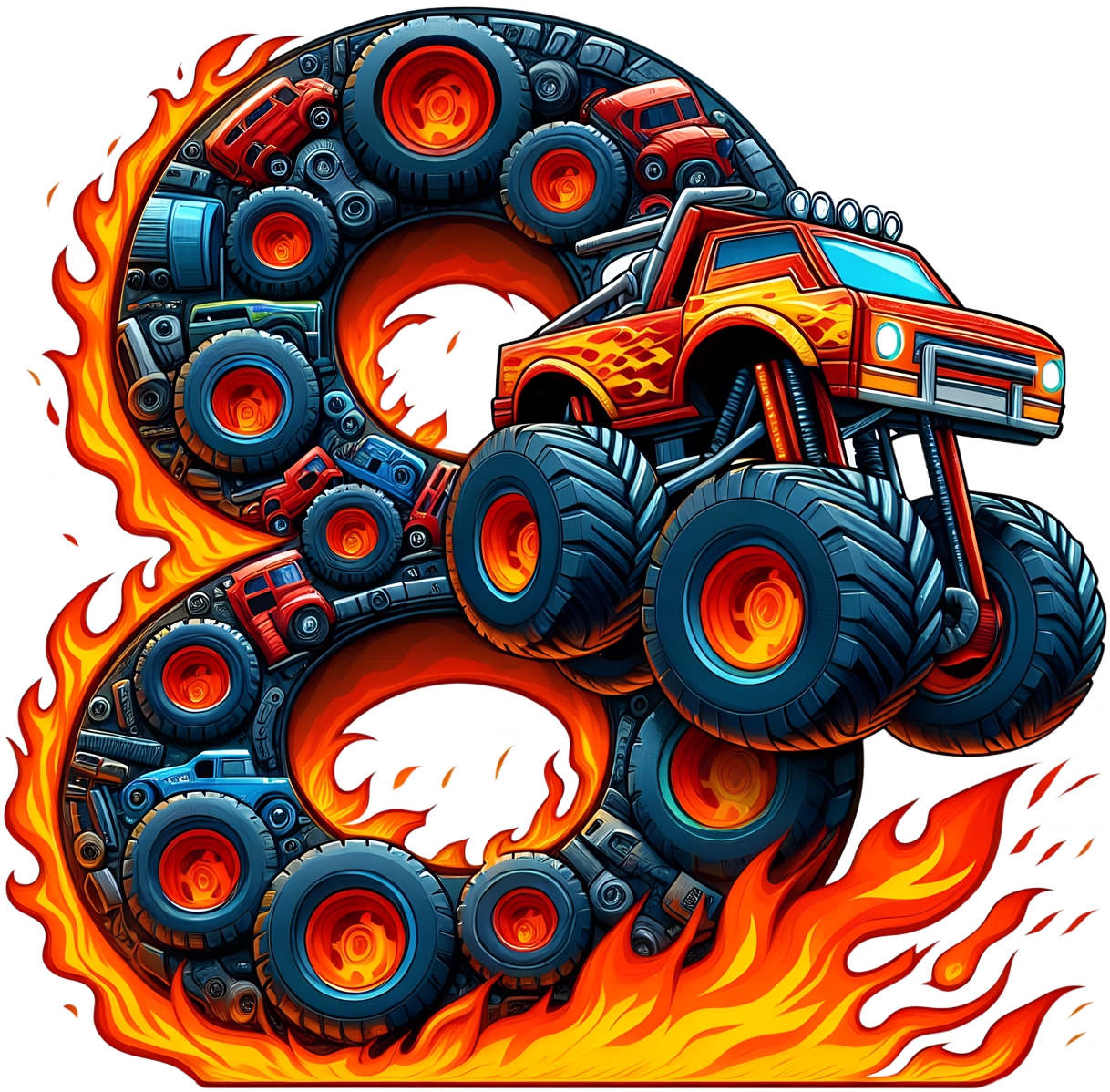 Bügelbild Monstertruck Zahlen
