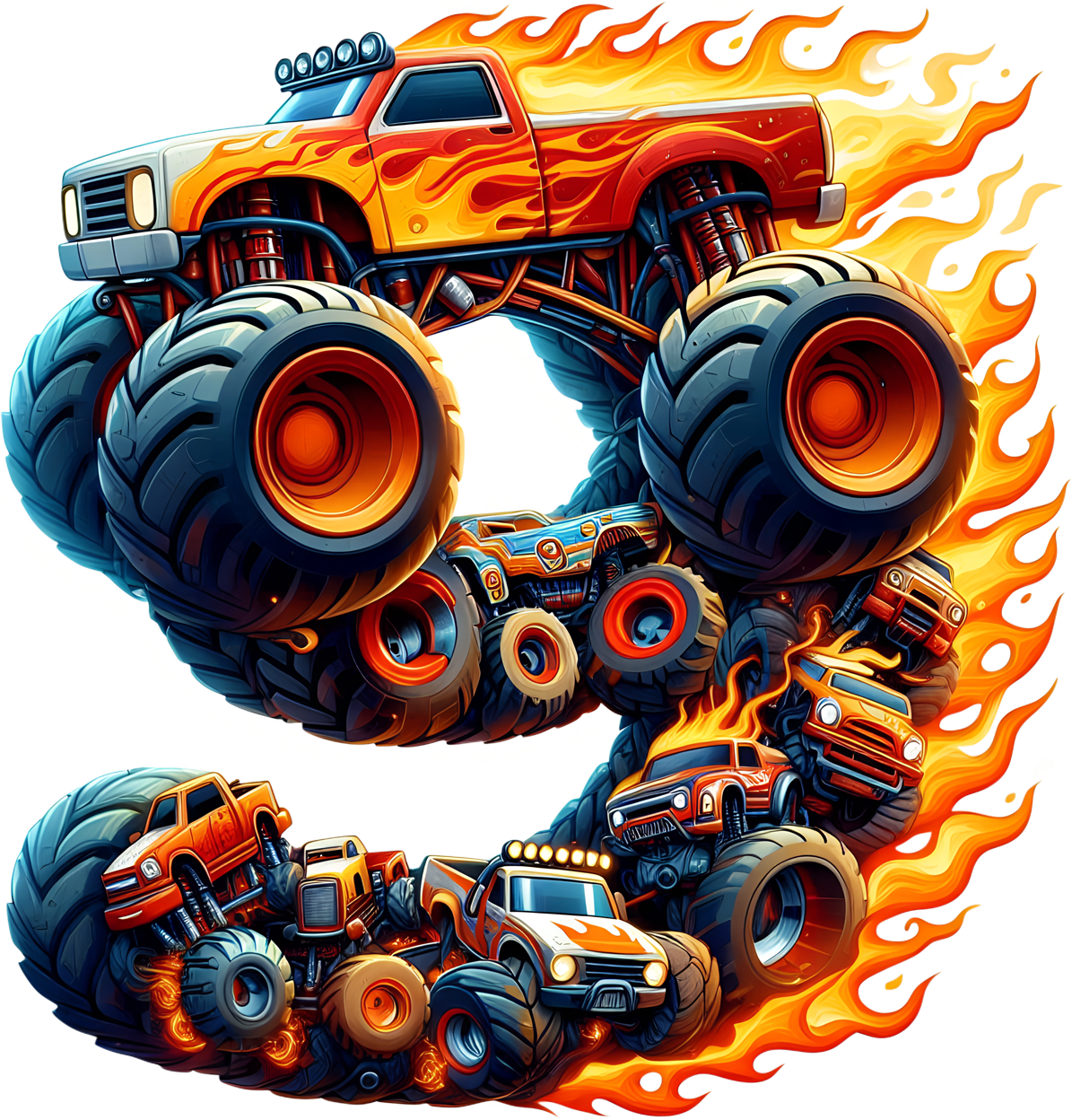 Bügelbild Monstertruck Zahlen
