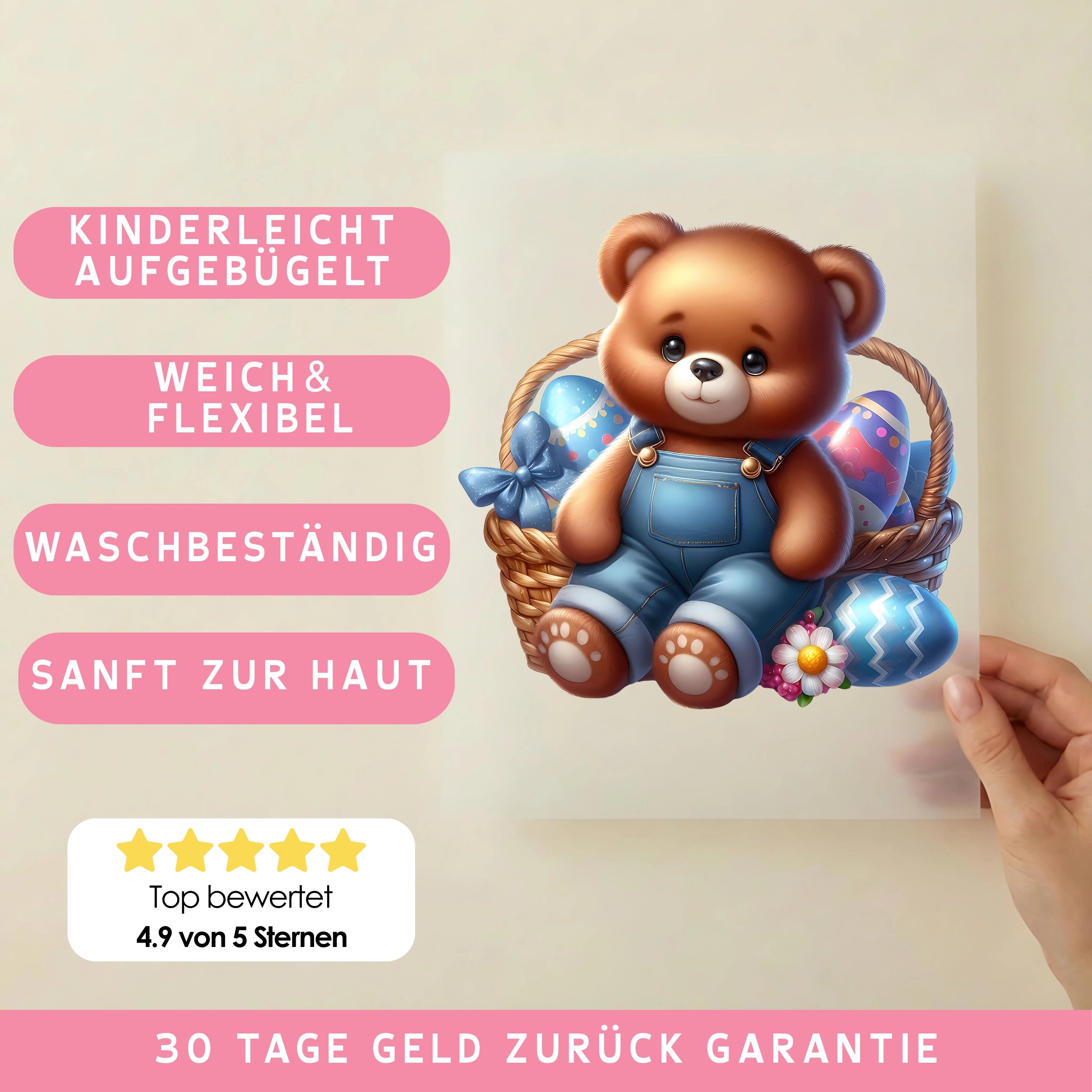 Bügelbild Bär mit Eierüberraschung