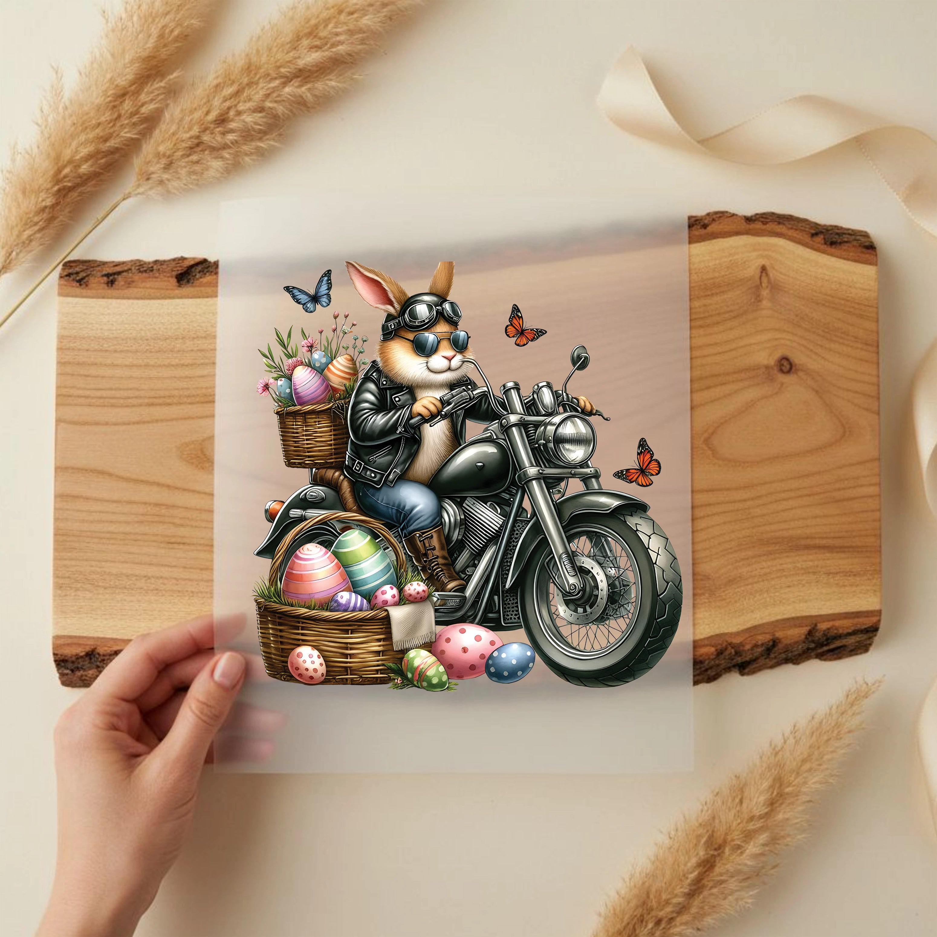 Bügelbild Bikerhase mit Eierladung