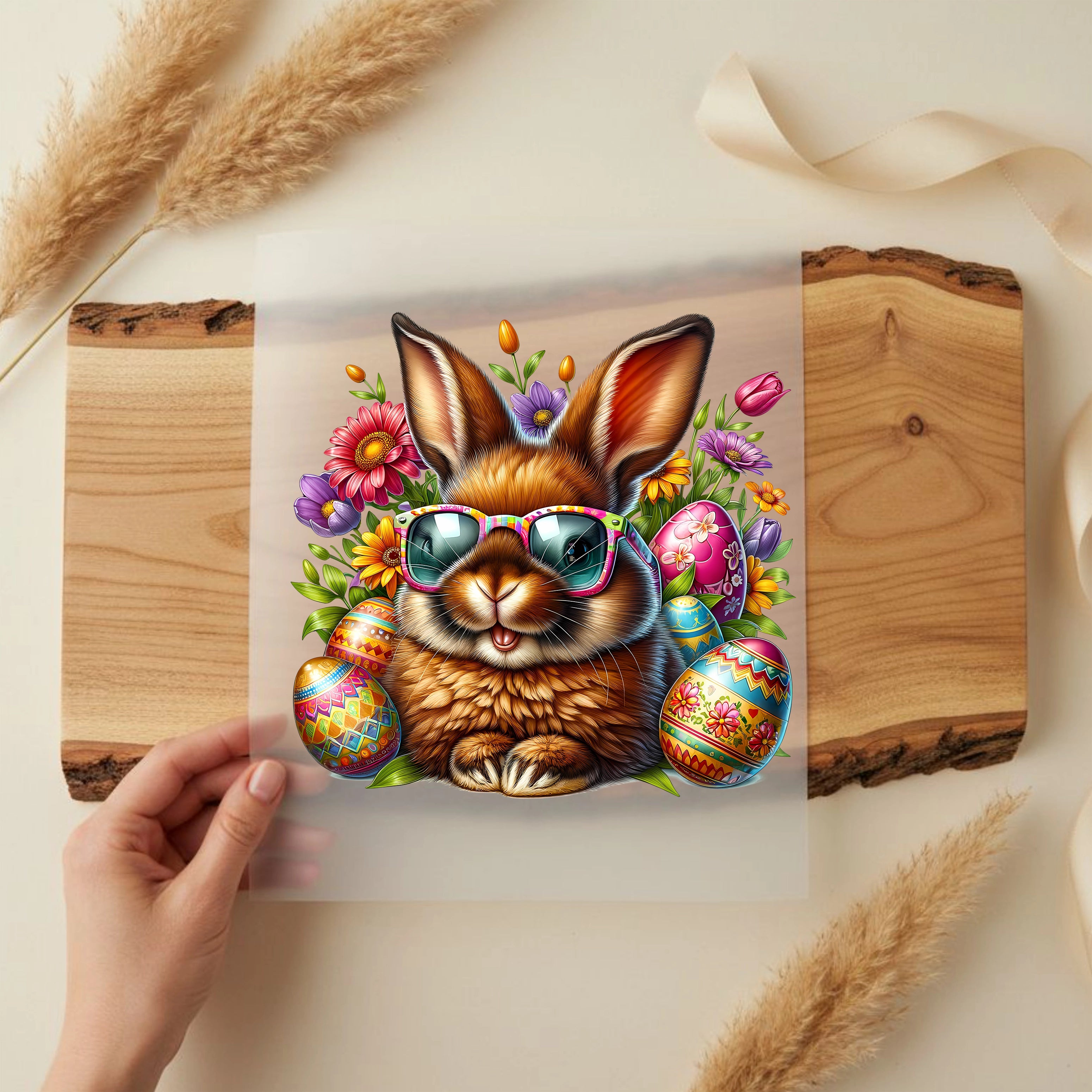 Bügelbild Flower Power Osterhase