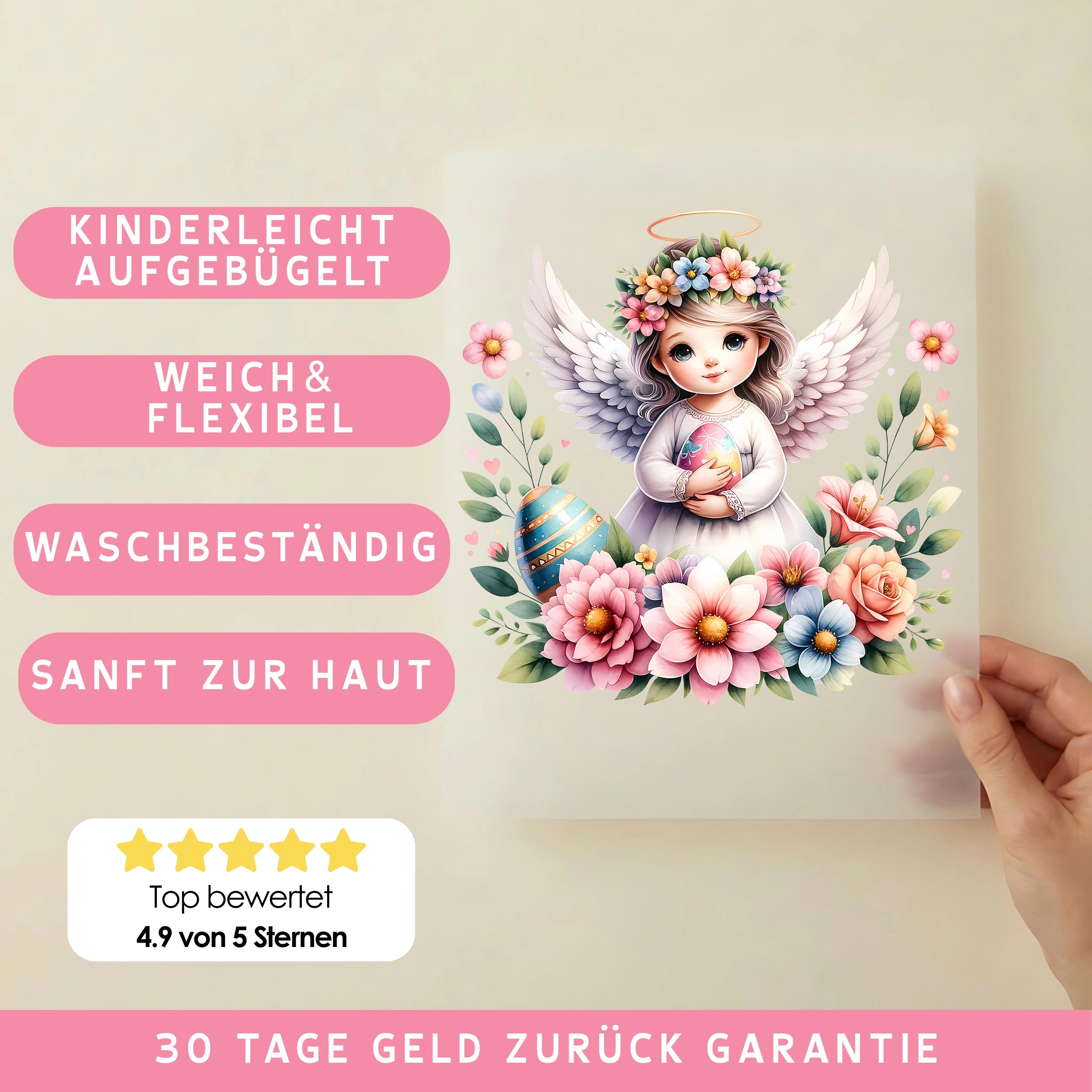 Bügelbild Frühlingsengel mit Osterei