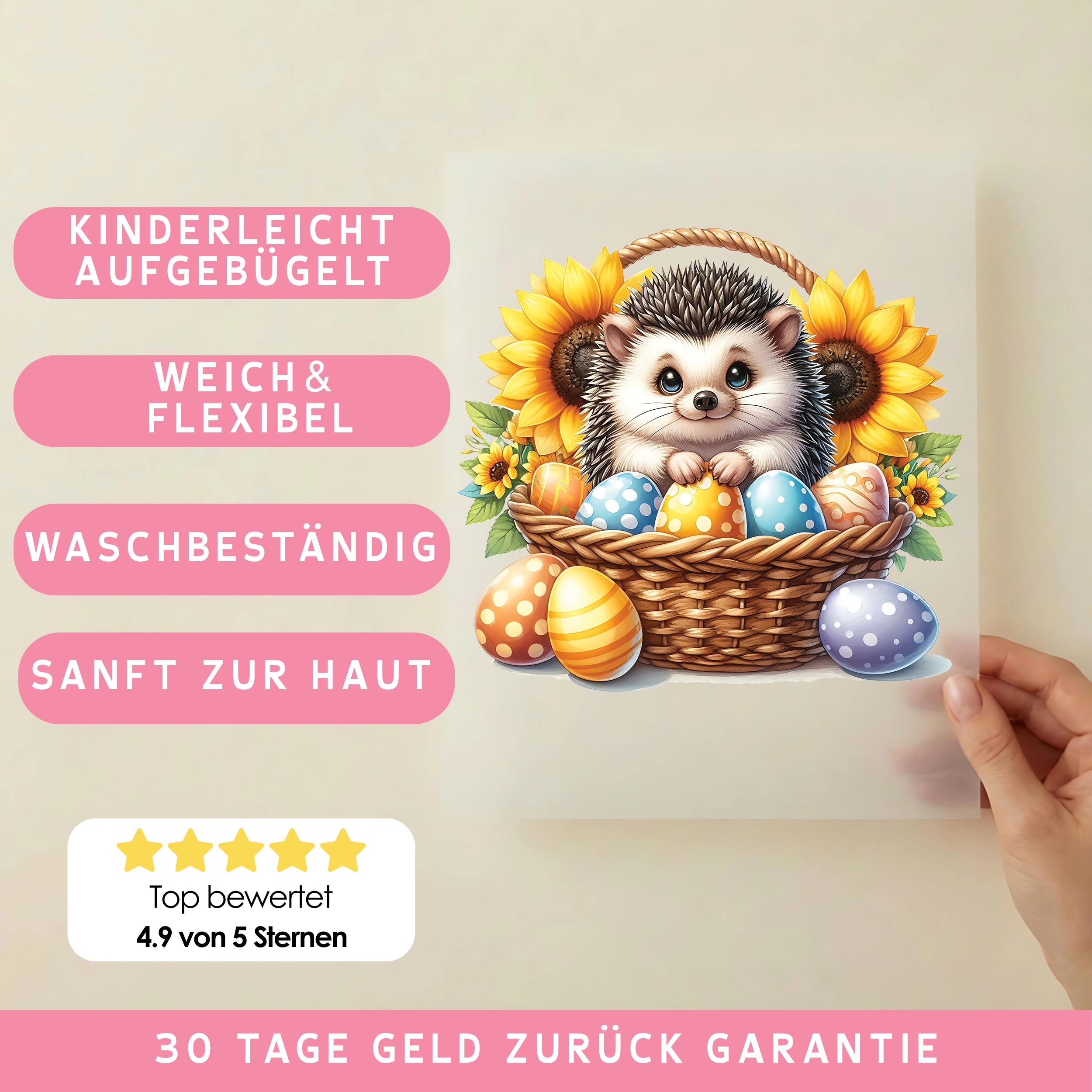 Bügelbild Igel Ostern im Sonnenstrahlenland