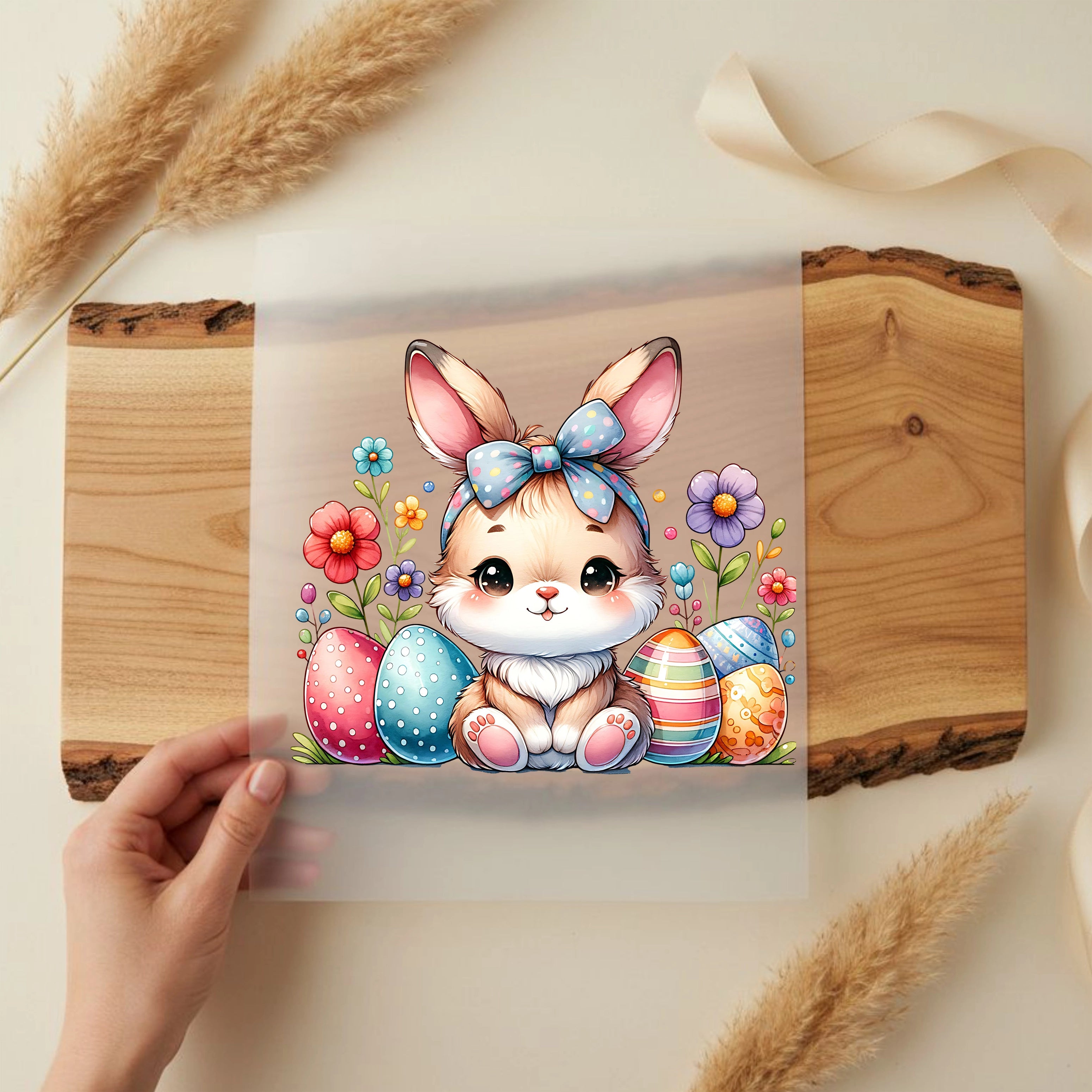 Bügelbild Kuschelhäschen mit Schleifenliebe
