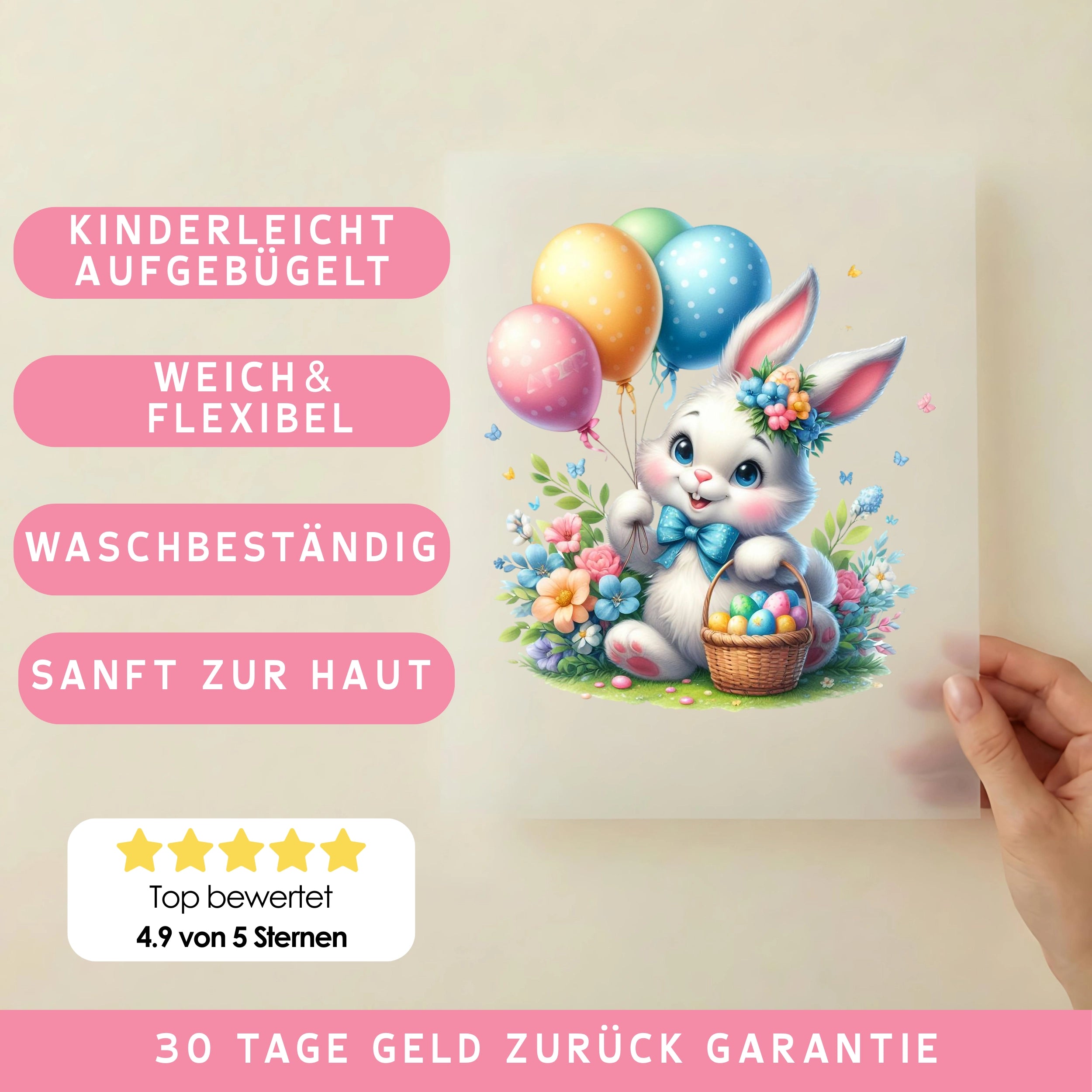 Bügelbild Osterballonhase