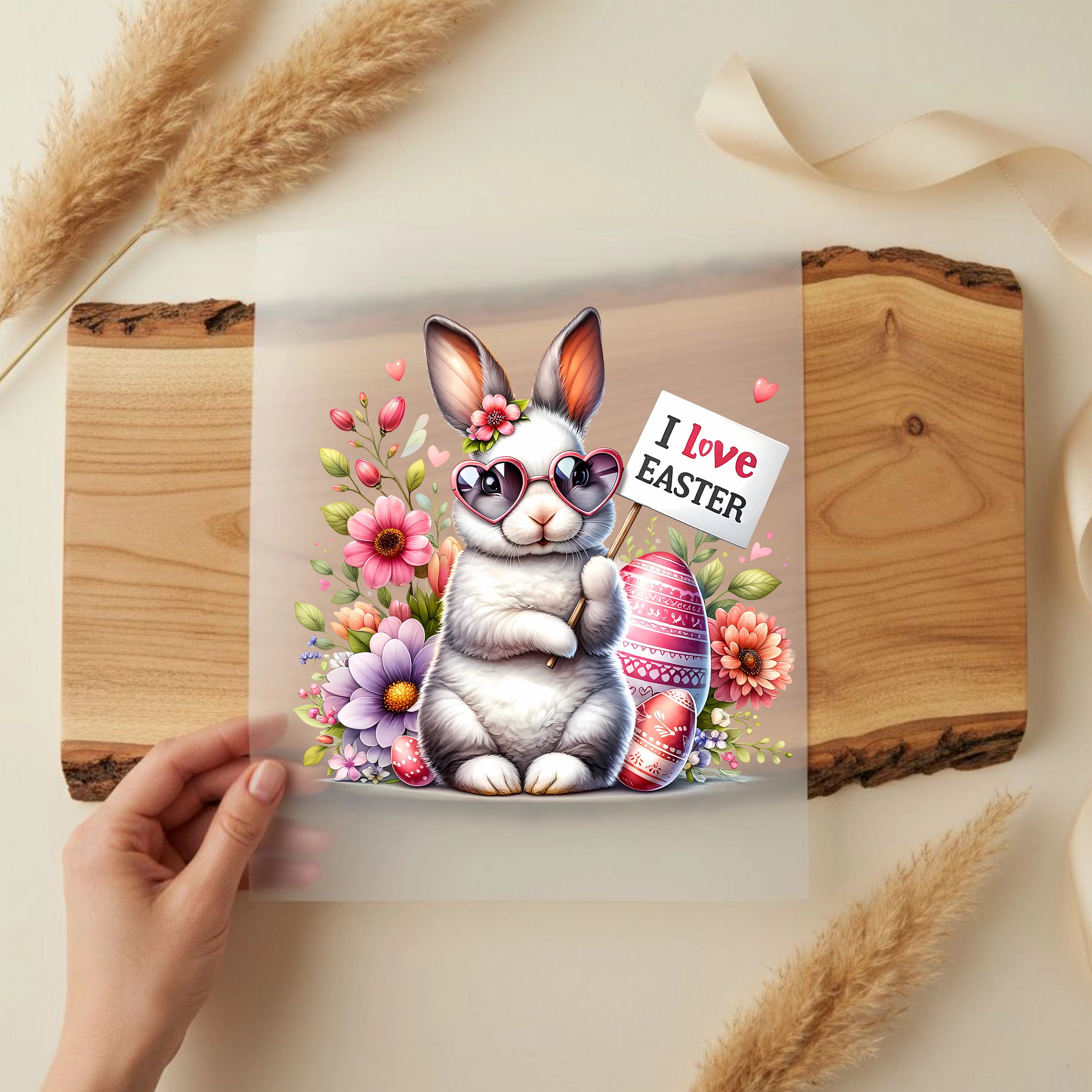 Bügelbild Osterhase Rita mit Herzbrille