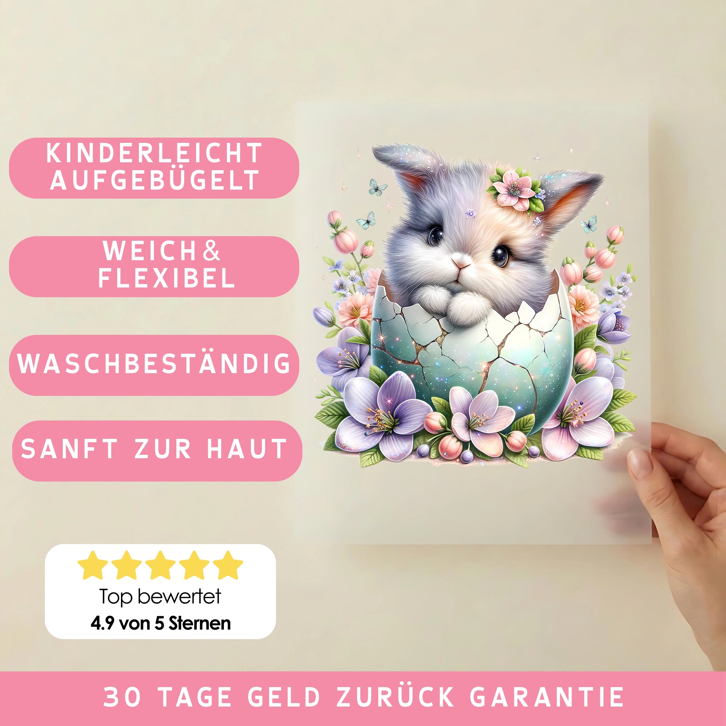 Bügelbild Ostern Hasenbaby in der Eierschale