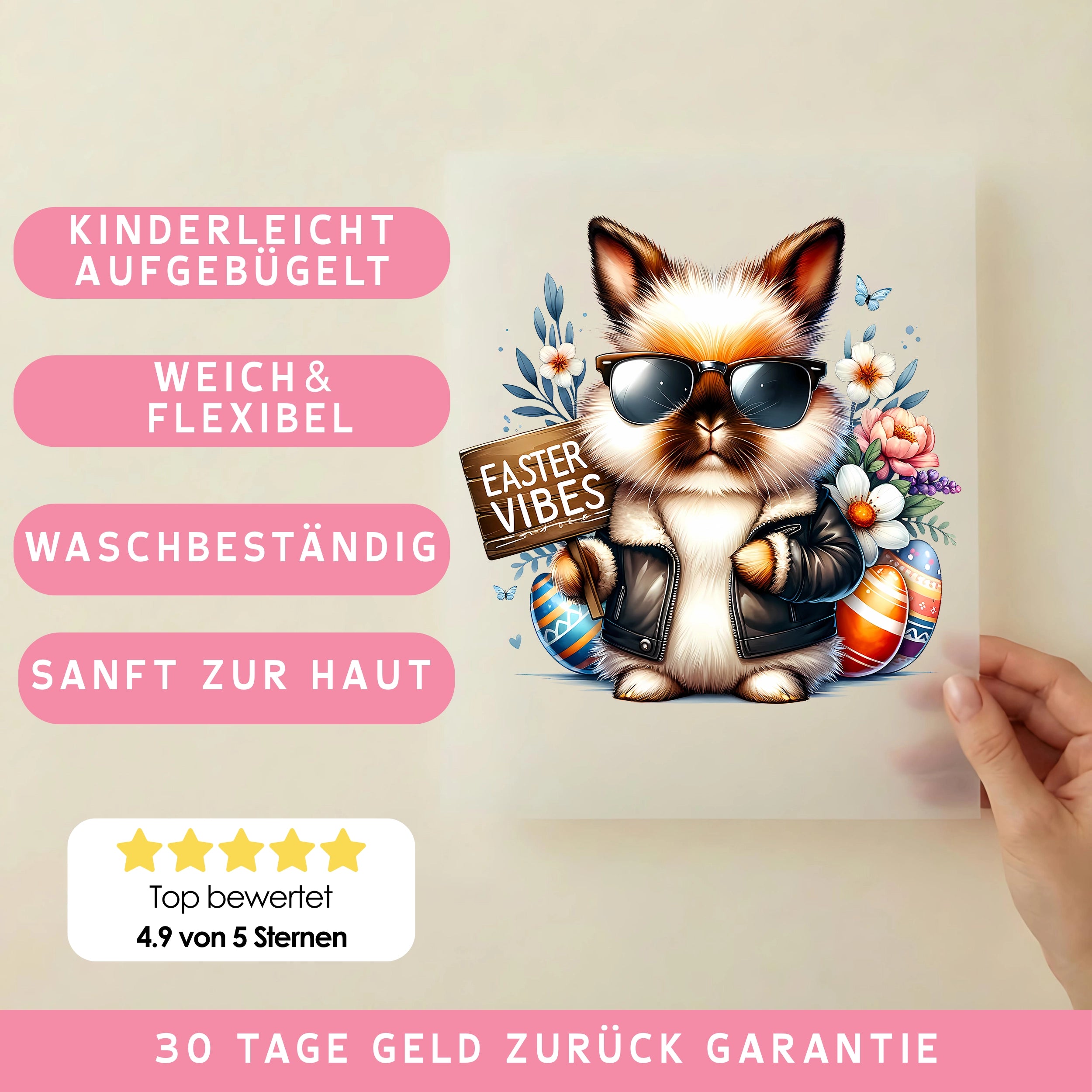 Bügelbild Rockstar Osterhase mit Sonnenbrille