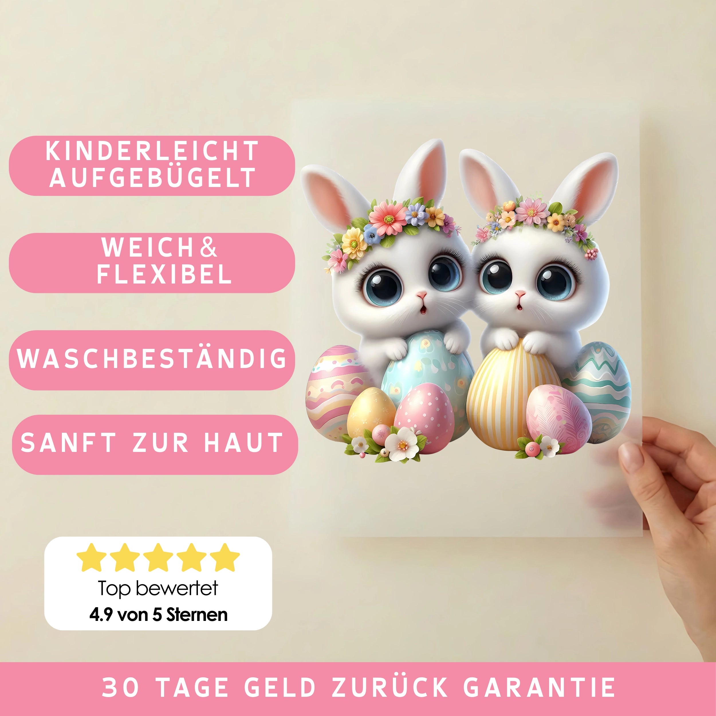 Bügelbild Hasen Eierwunder Kaja & Levi