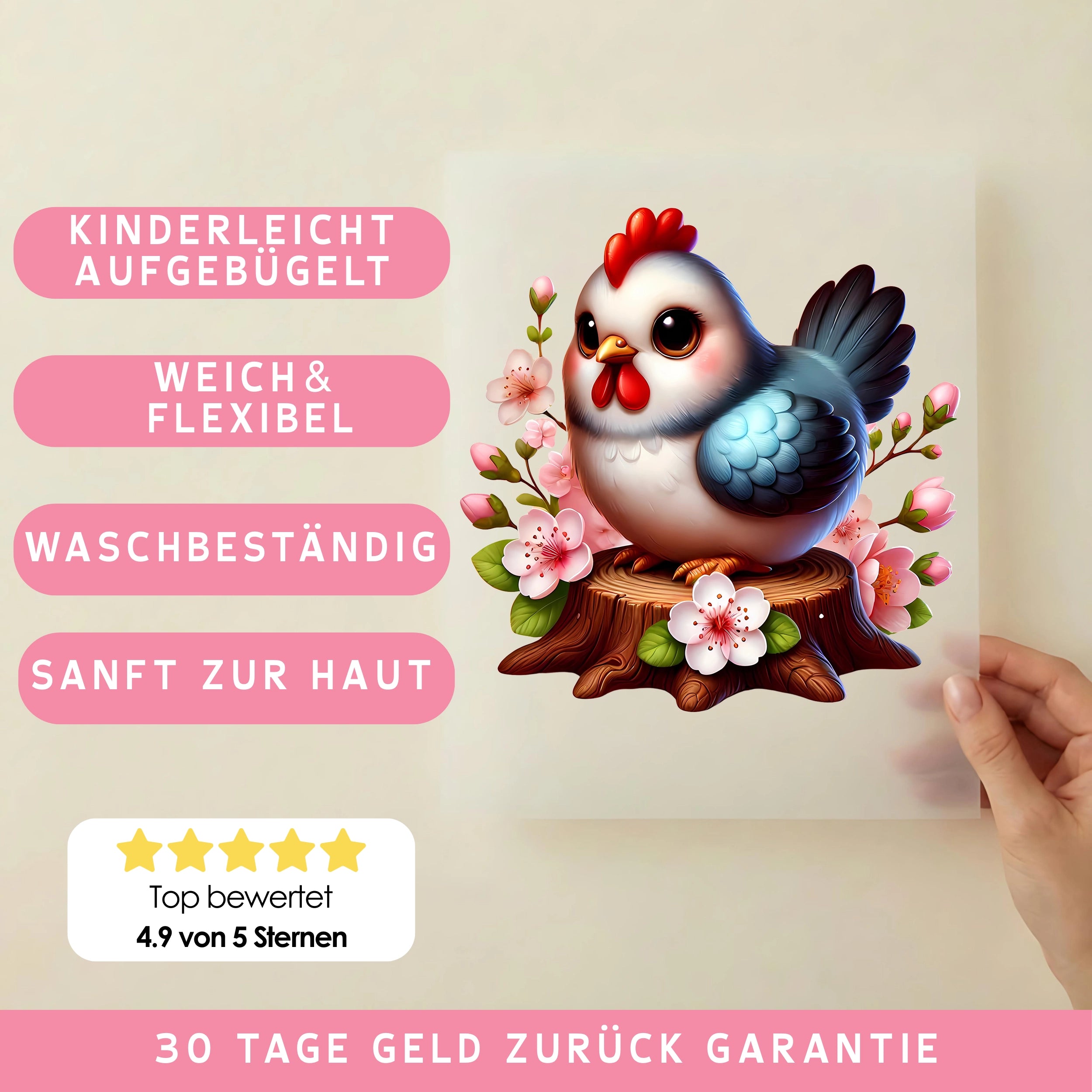 Bügelbild Kirschzauber Huhn