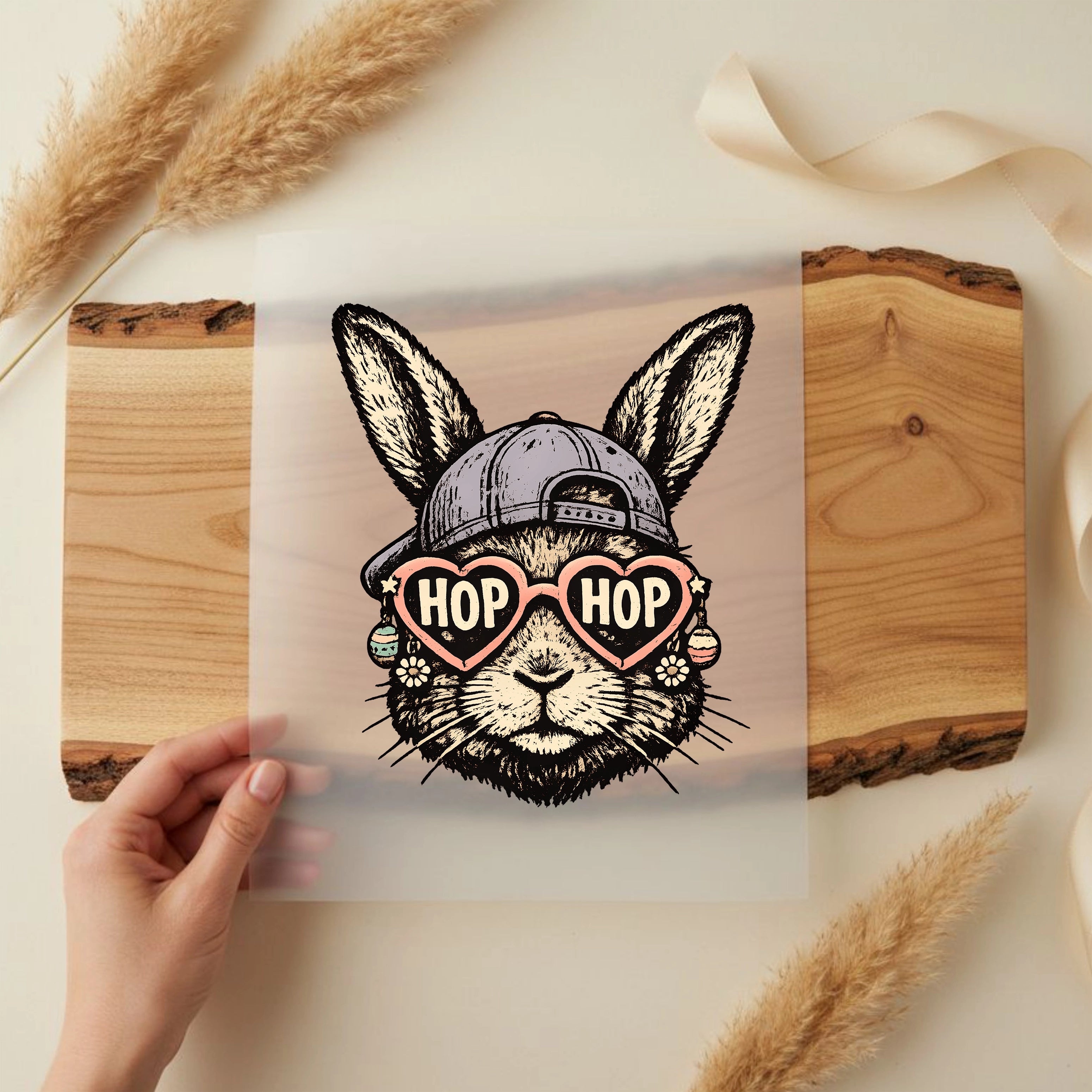 Bügelbild Hop Hop Hase