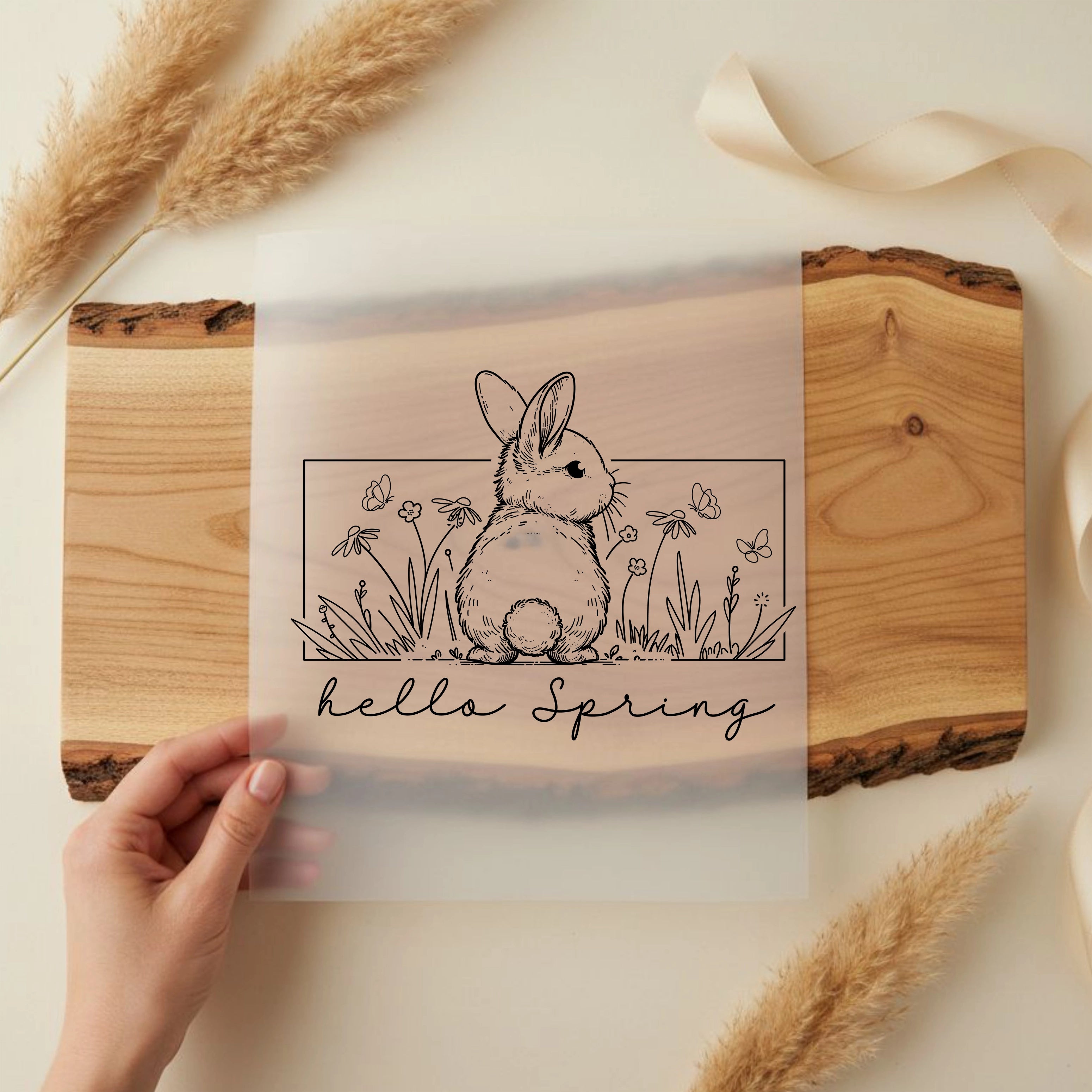 Bügelbild Minimalistischer Hase Hello Spring