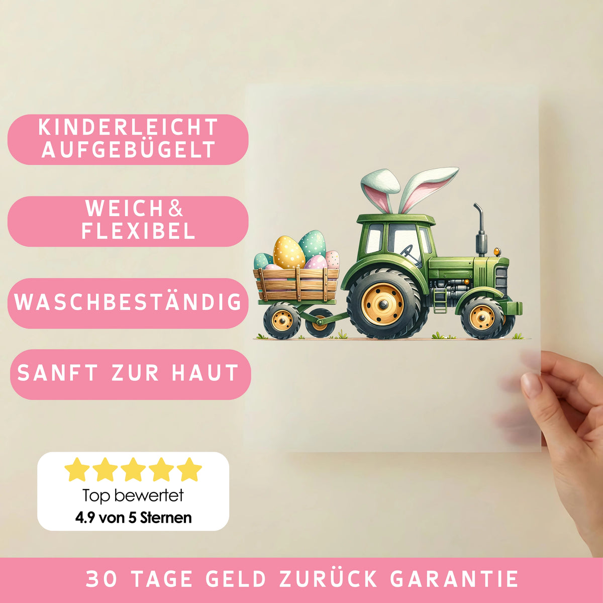 Bügelbild Oster Traktor Eierfahrt