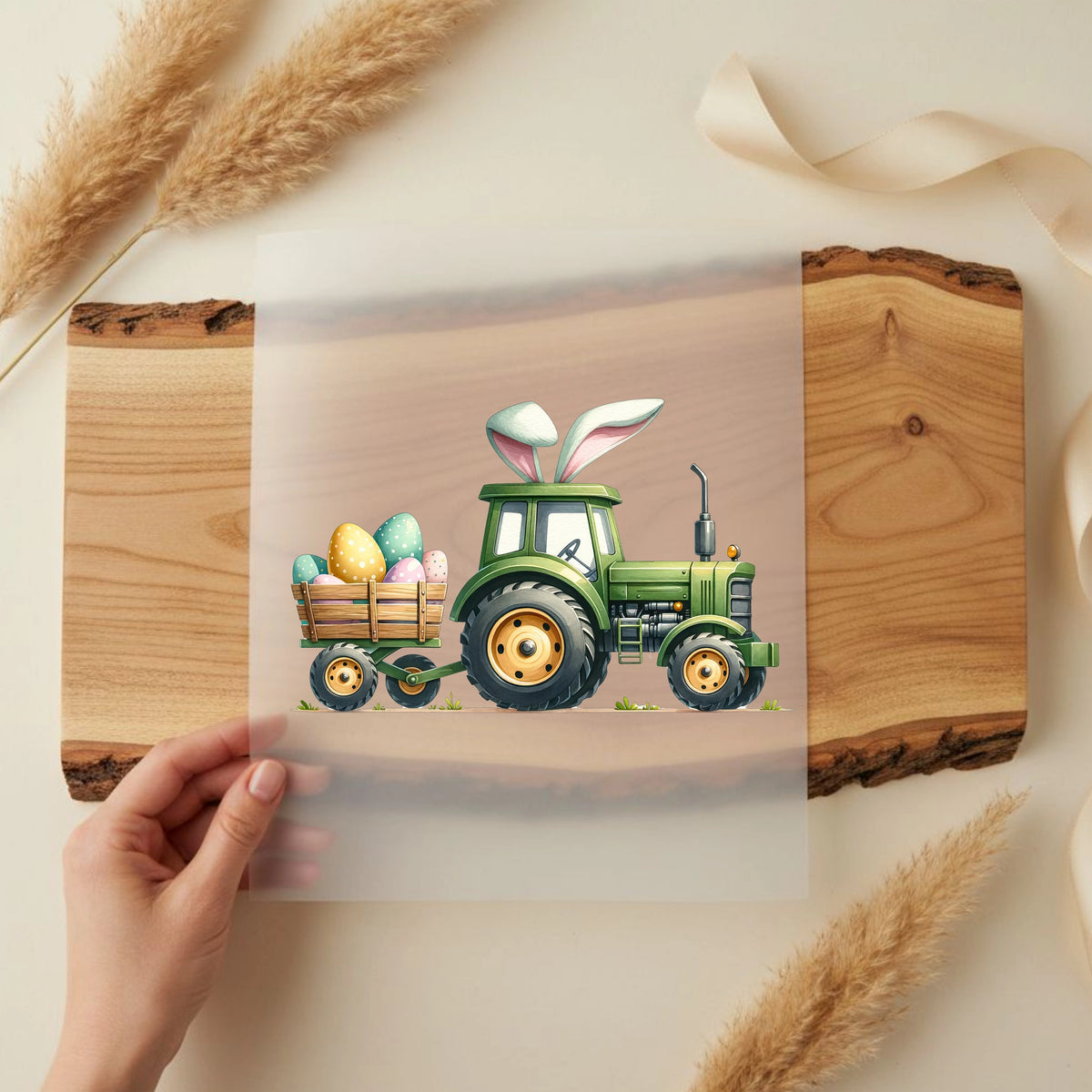 Bügelbild Oster Traktor Eierfahrt