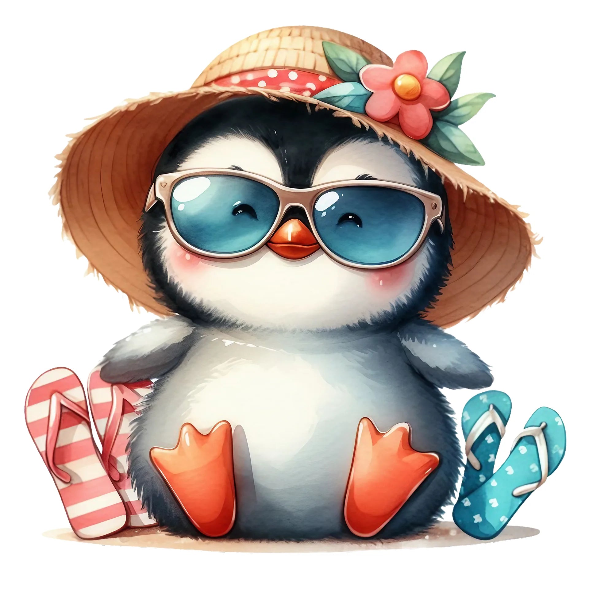 Bügelbild Pinguin Lotti im Urlaub