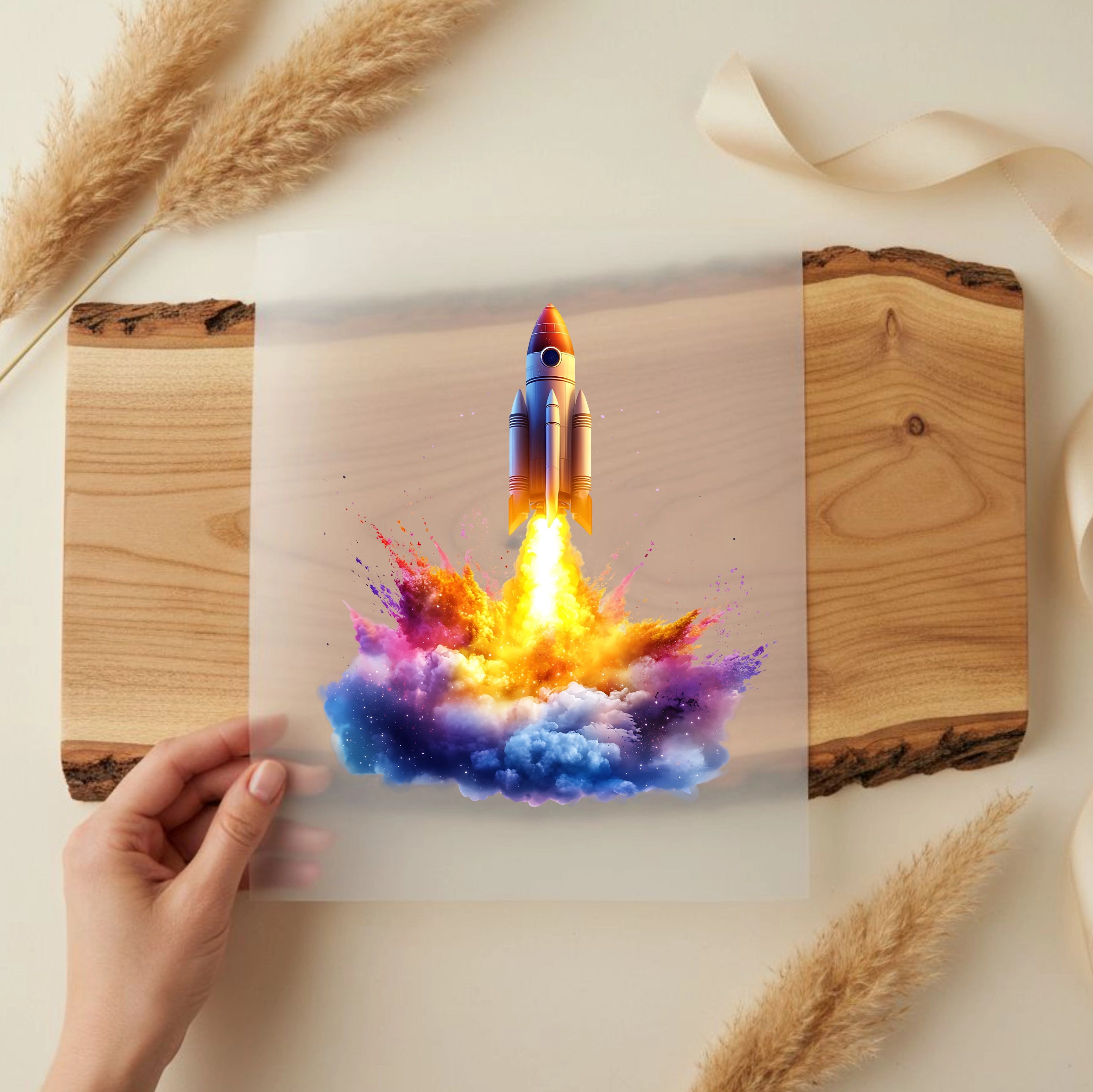 Bügelbild Rakete Farbexplosion