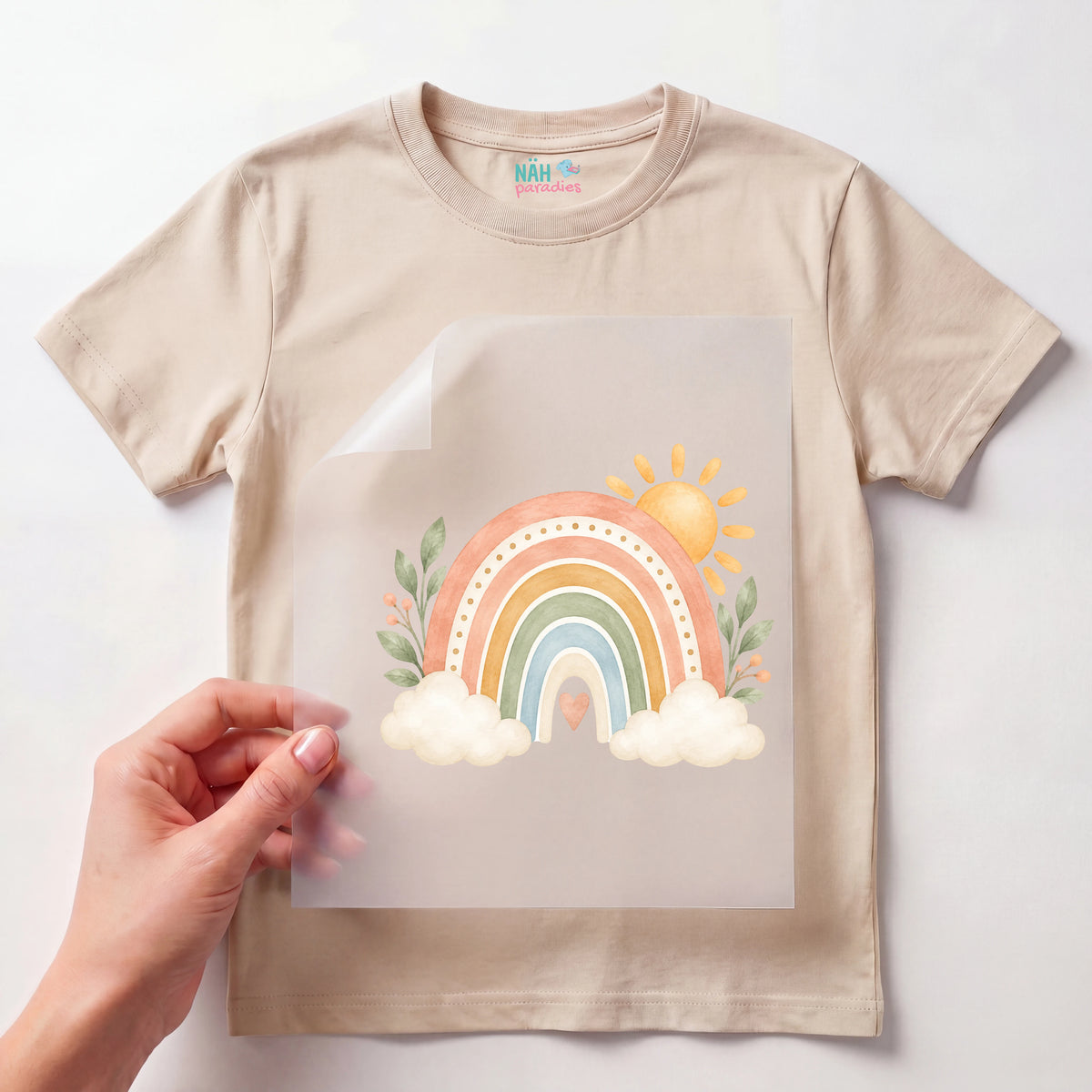 Bügelbild Regenbogen Pastell Sonne