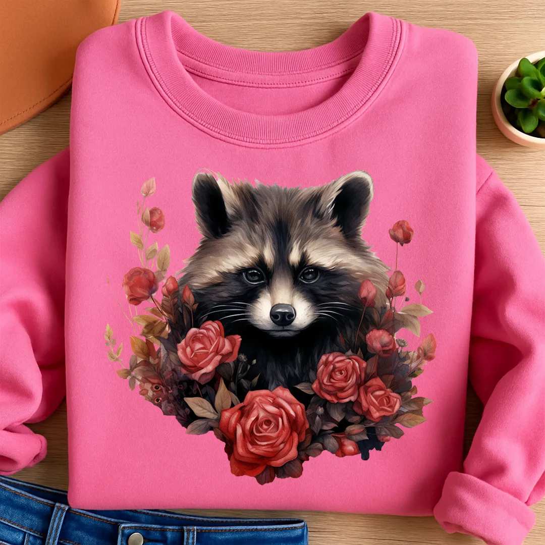 Bügelbild Rosen Waschbär