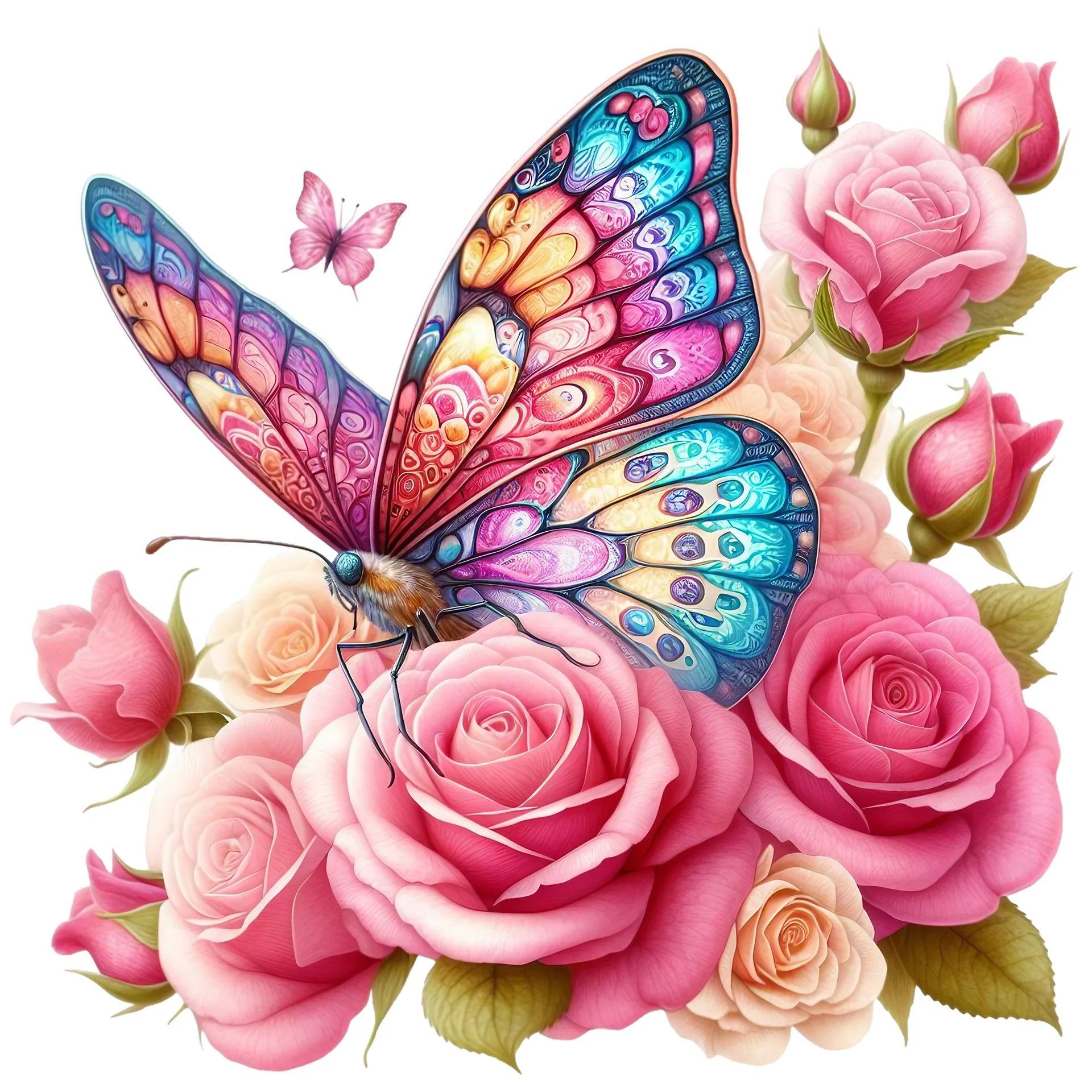 Bügelbild Rosentanz Schmetterling