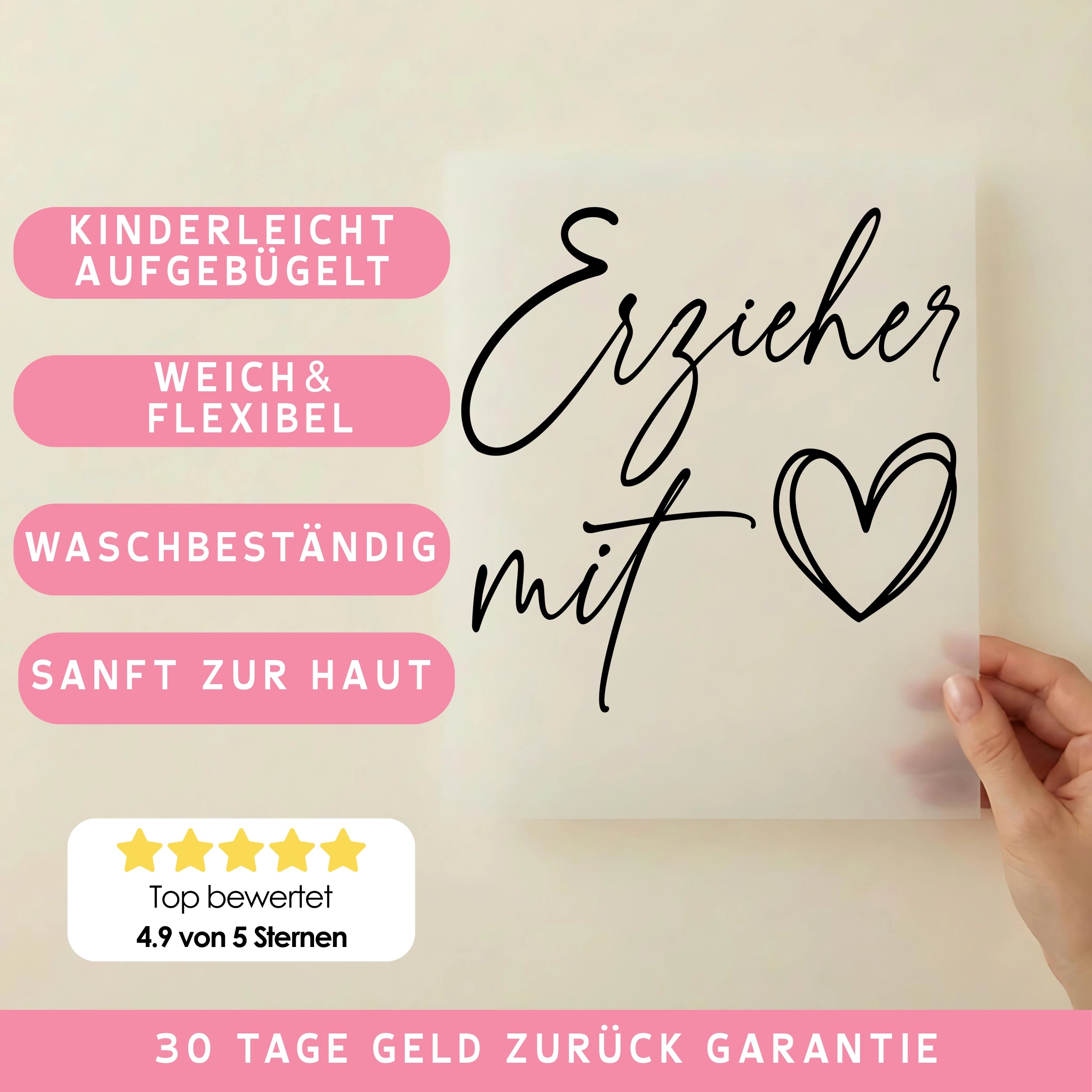 Bügelbild Erzieher mit Herz