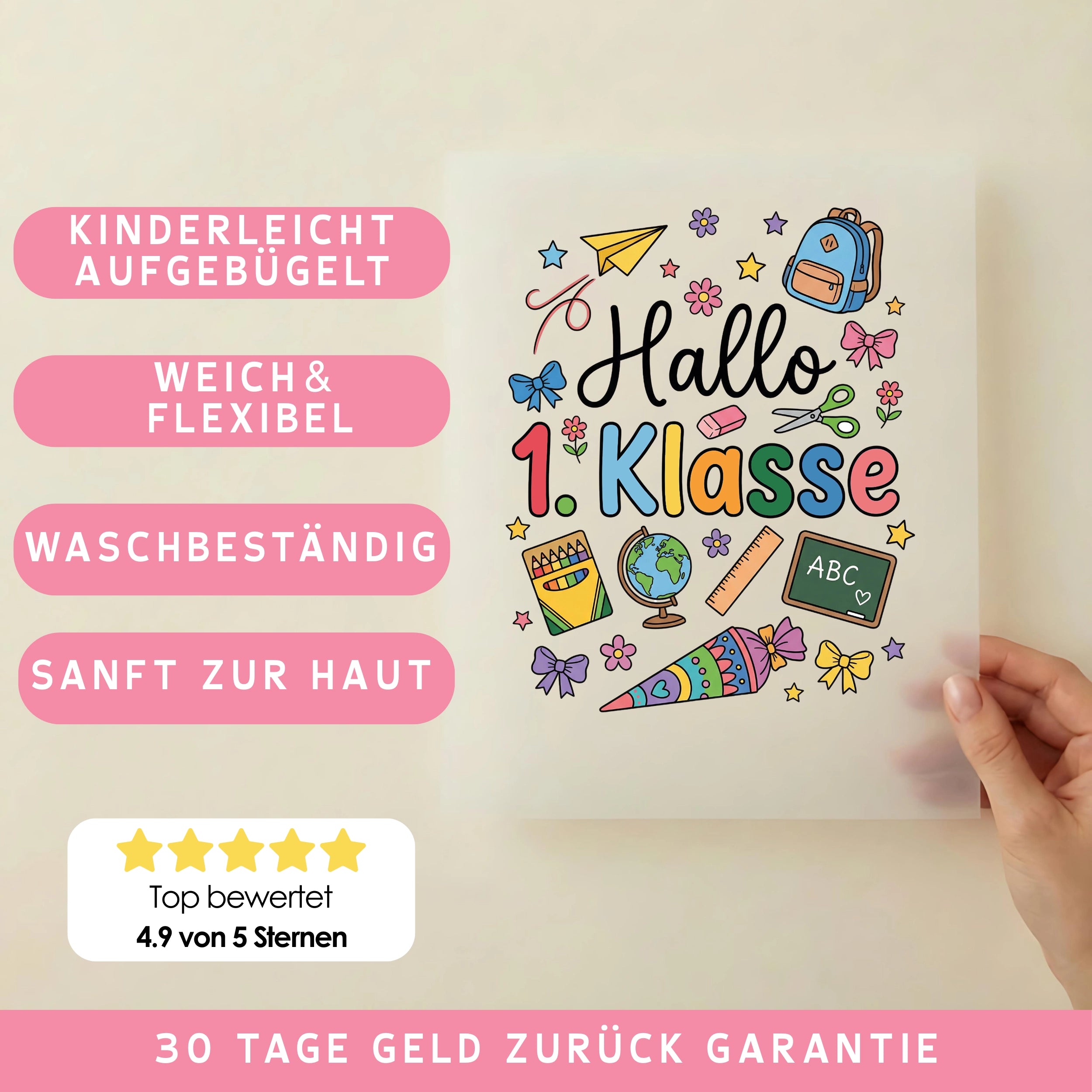 Bügelbild Hallo 1. Klasse bunte Sammlung