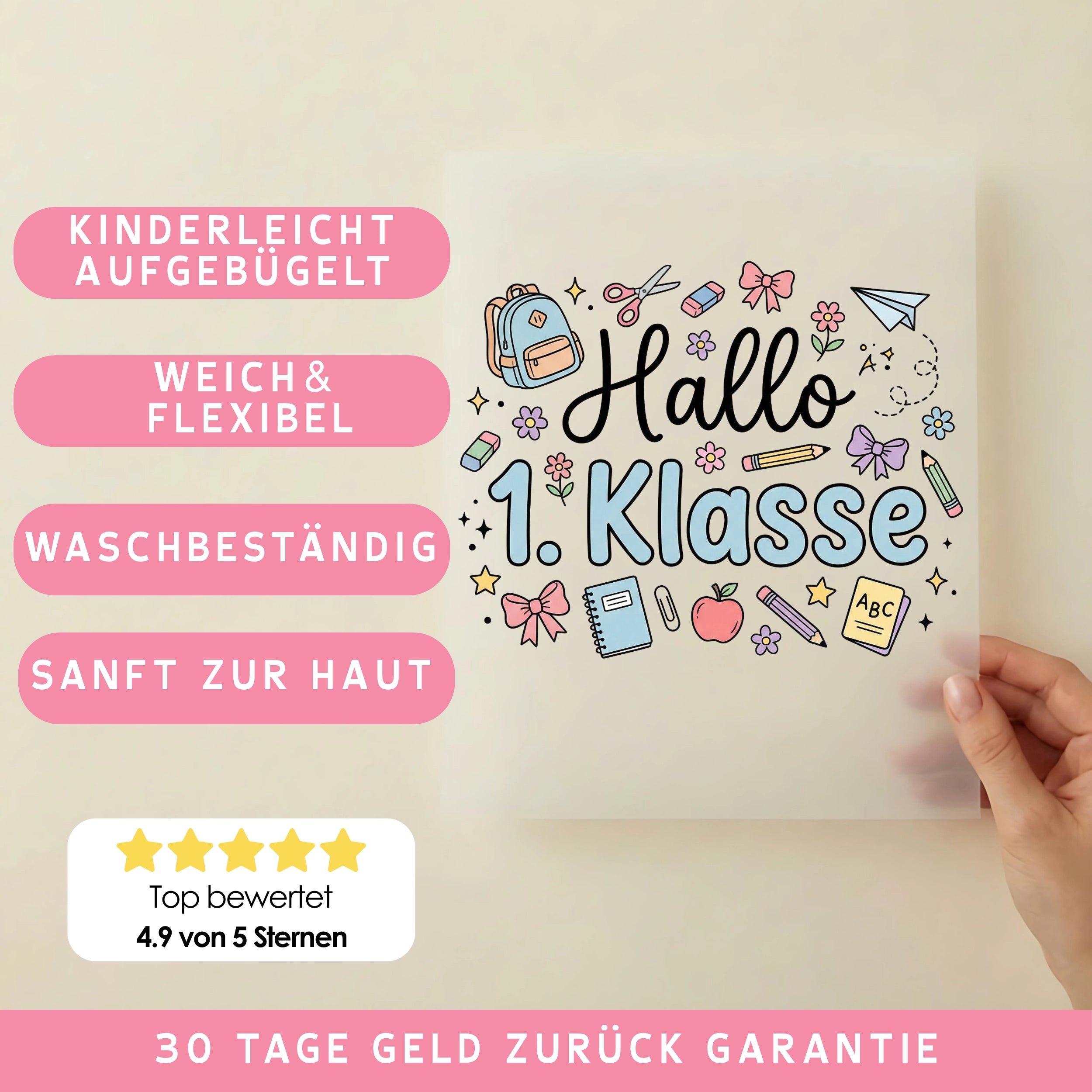 Bügelbild Hallo 1. Klasse Schulsammlung