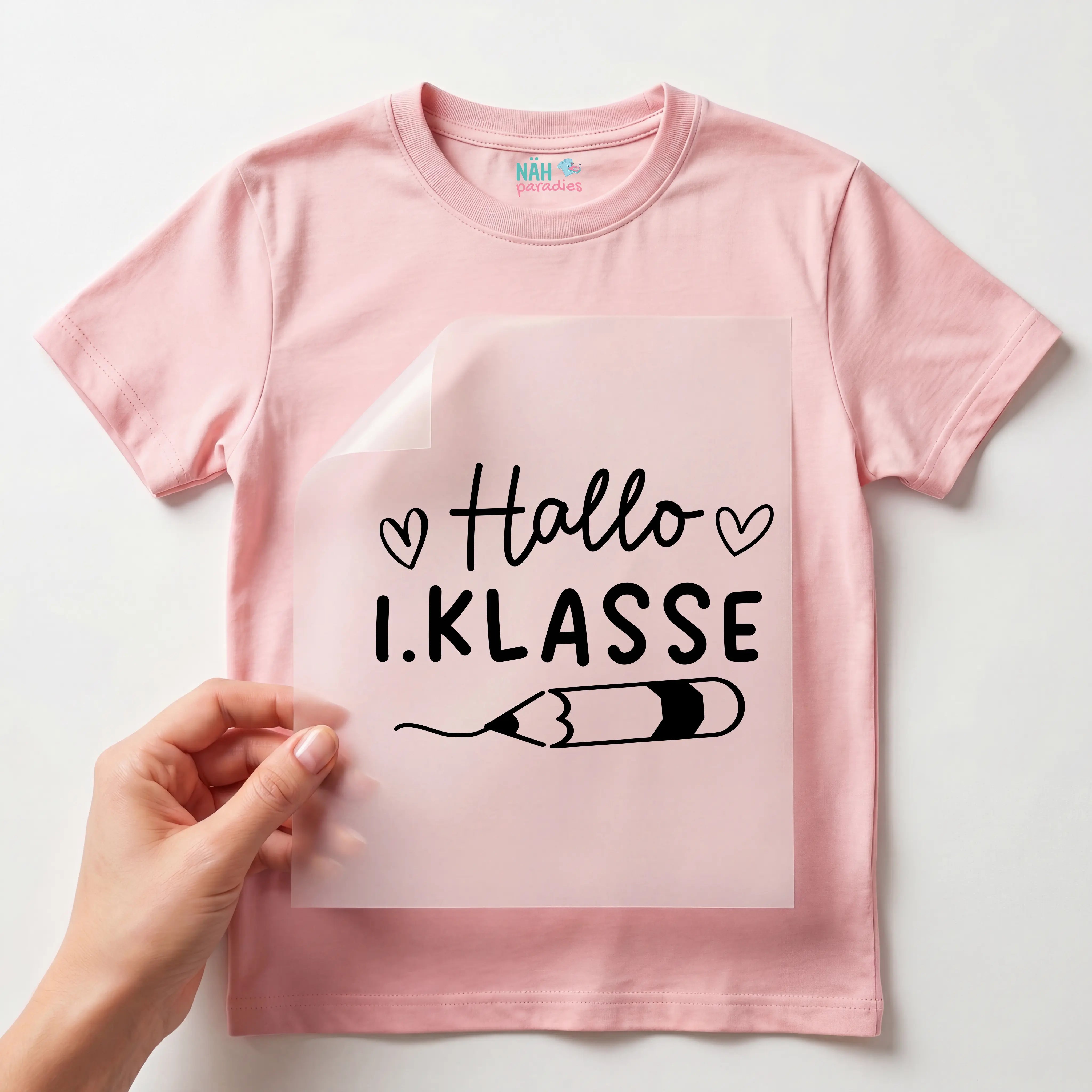 Bügelbild Hallo 1. Klasse Stift