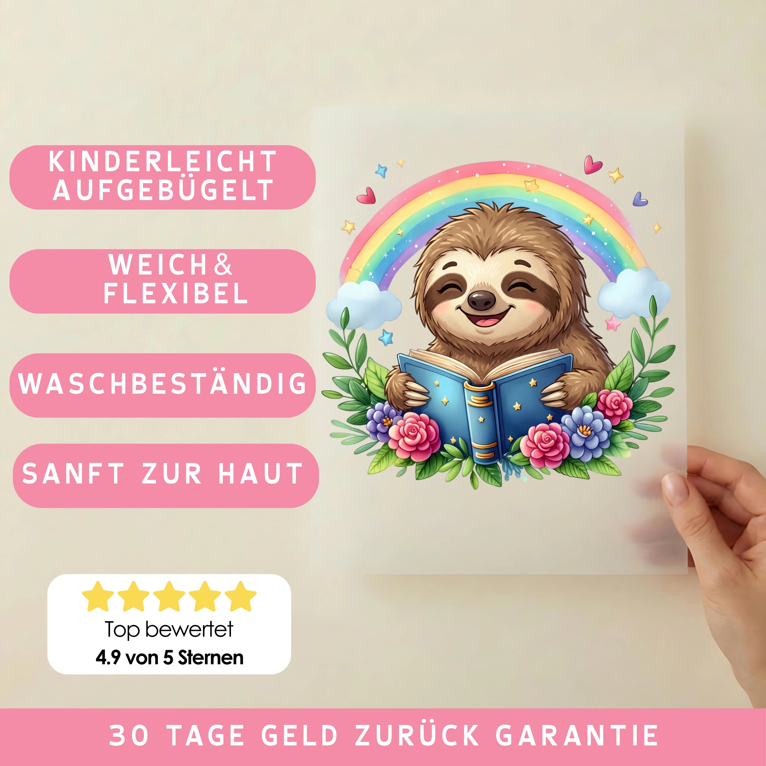 Bügelbild Regenbogenleser Faultier
